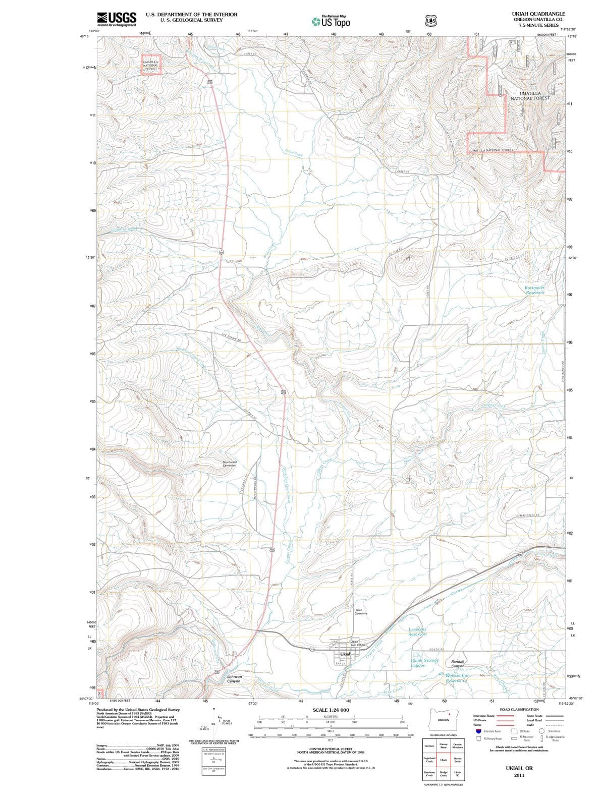 2011 Ukiah, OR - Oregon - USGS Topographic Map