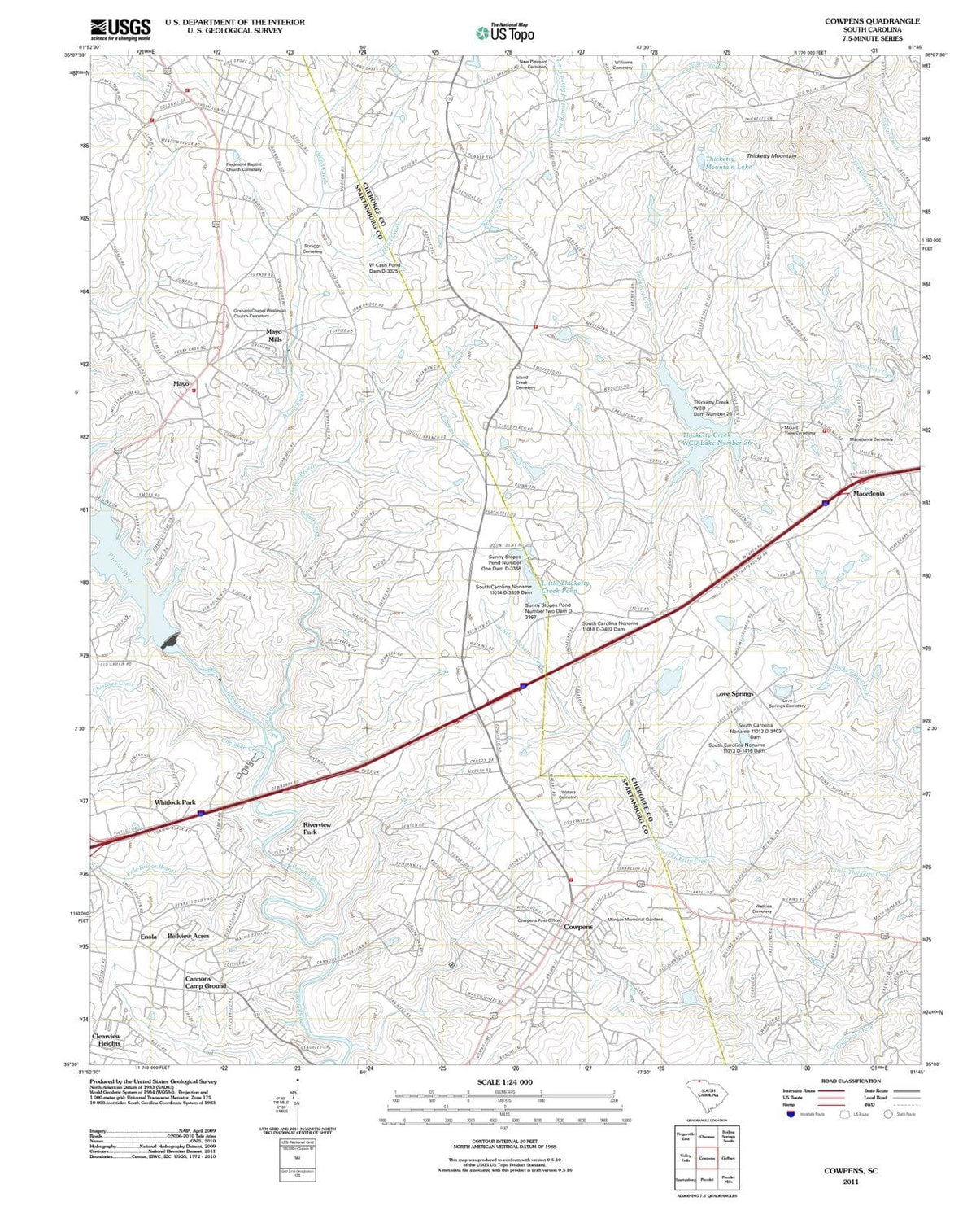 2011 Cowpens, SC - South Carolina - USGS Topographic Map