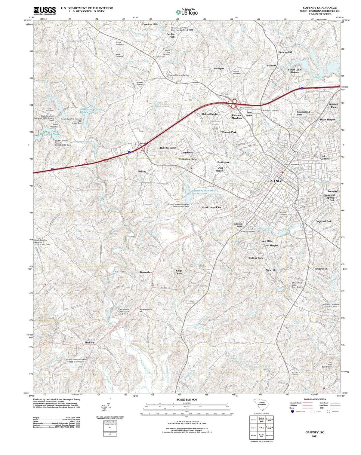 2011 Gaffney, SC - South Carolina - USGS Topographic Map