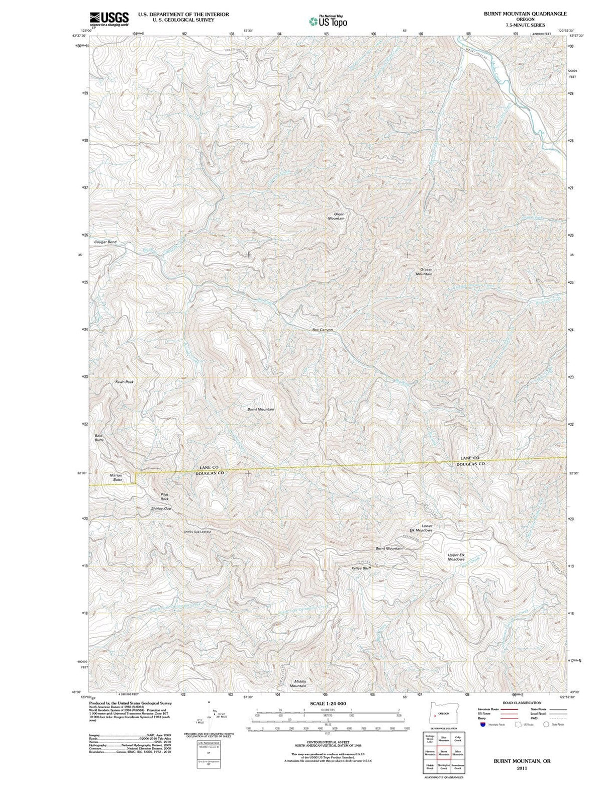 2011 Burnt Mountain, OR - Oregon - USGS Topographic Map