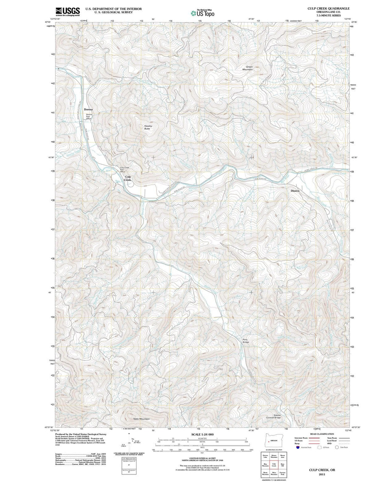 2011 Culp Creek, OR - Oregon - USGS Topographic Map