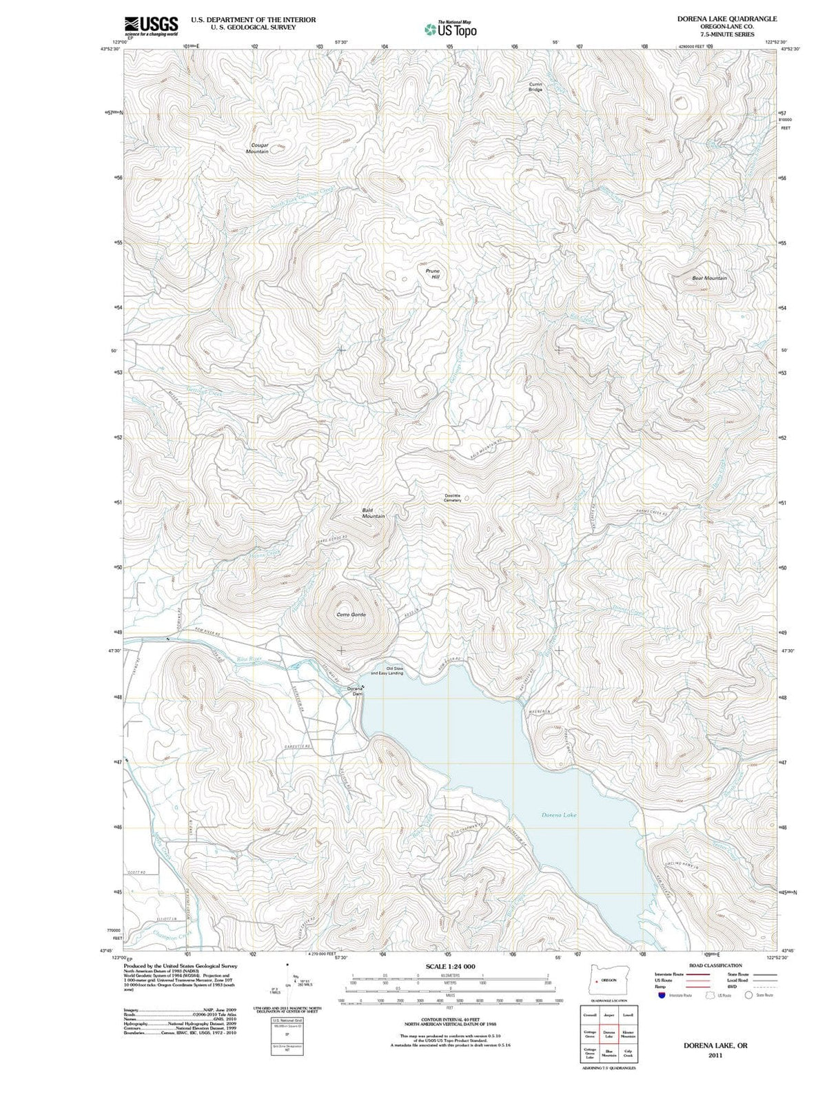 2011 Dorena Lake, OR - Oregon - USGS Topographic Map