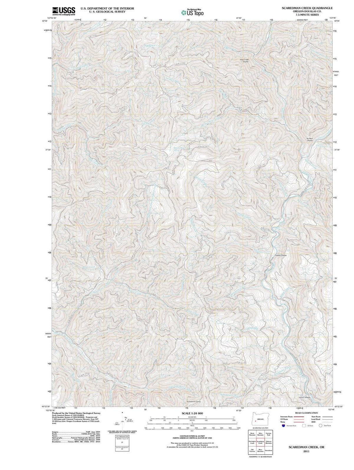 2011 Scaredman Creek, OR - Oregon - USGS Topographic Map