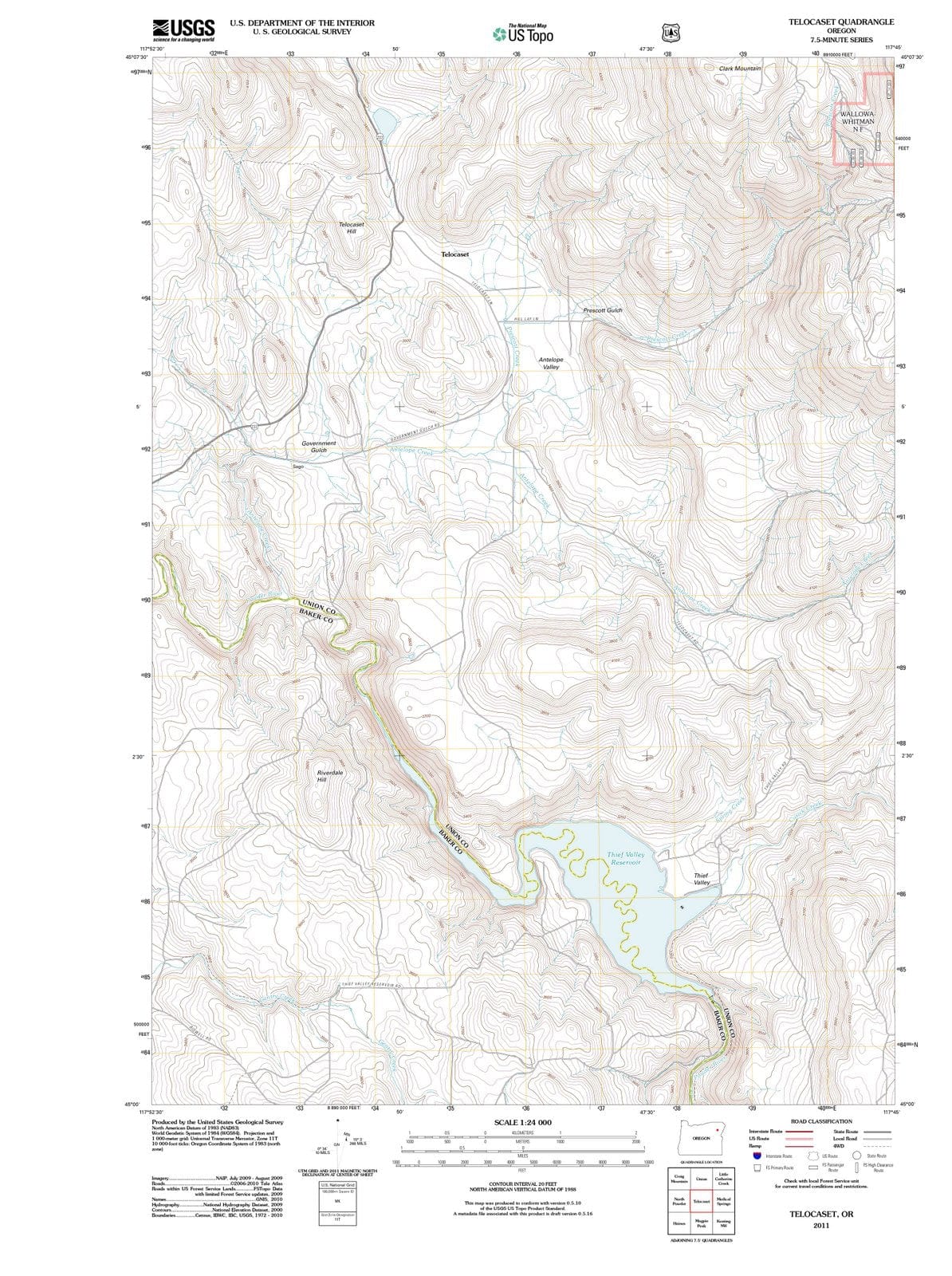2011 Telocaset, OR - Oregon - USGS Topographic Map