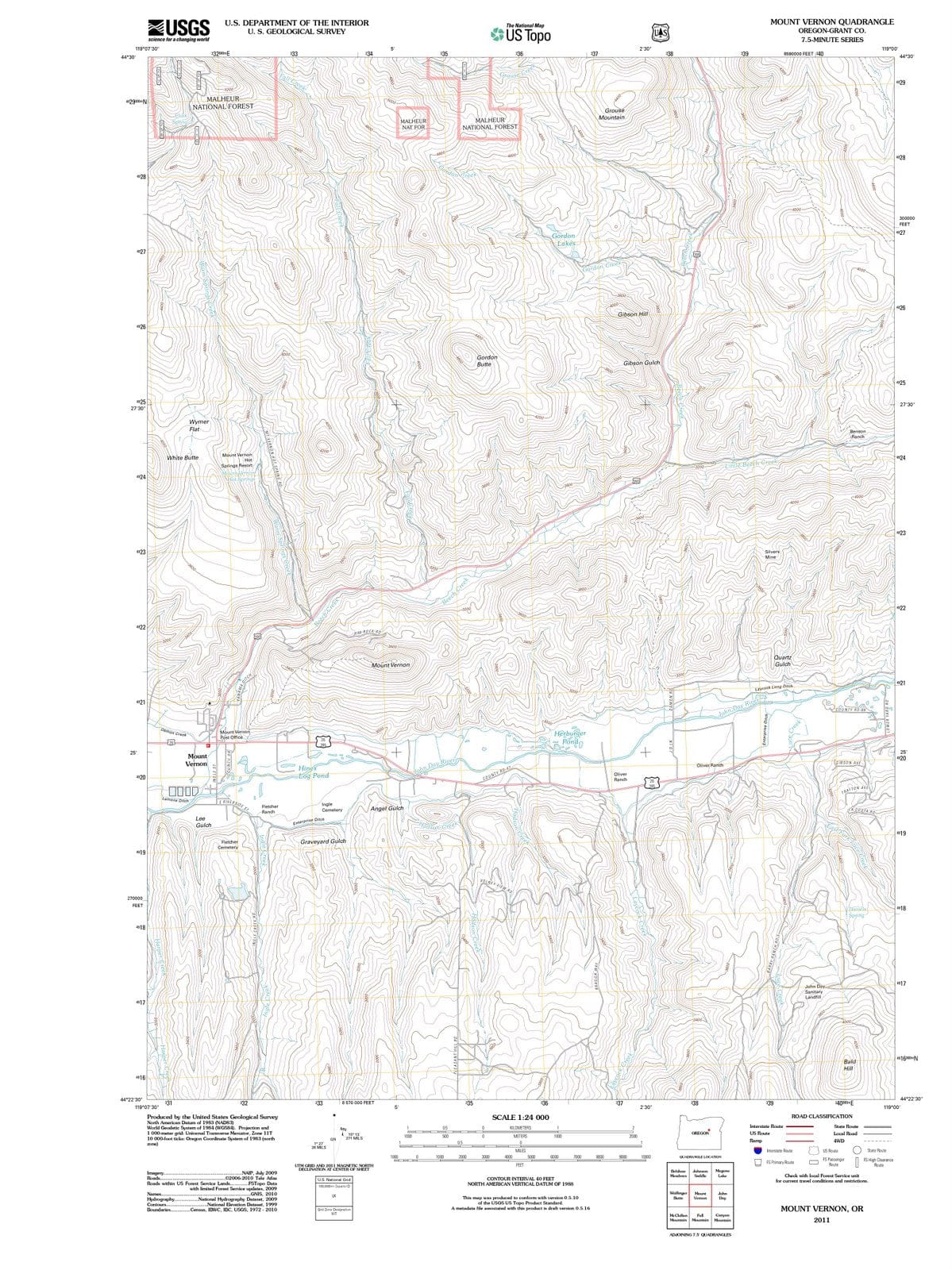 2011 Mount Vernon, OR - Oregon - USGS Topographic Map