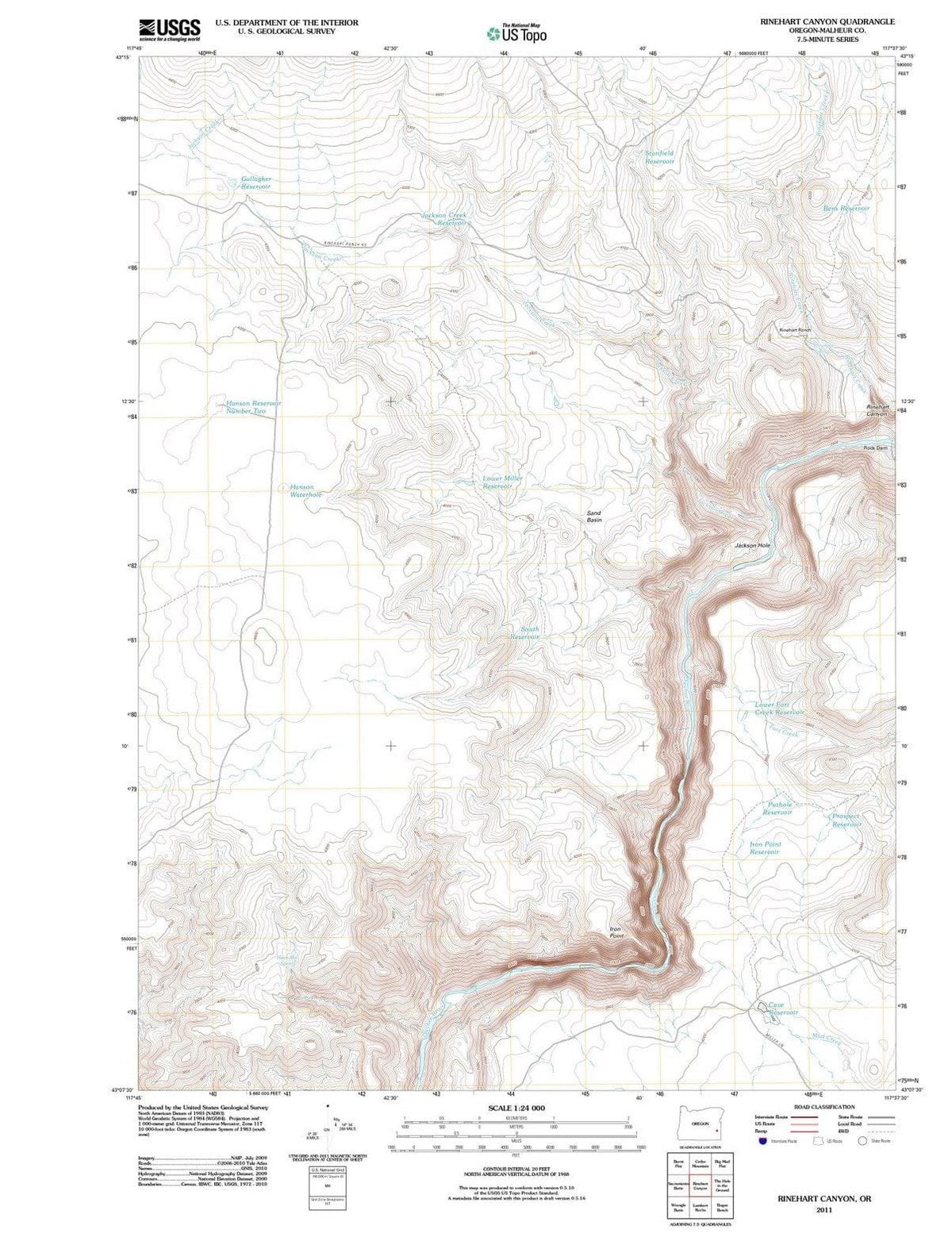 2011 Rinehart Canyon, OR - Oregon - USGS Topographic Map