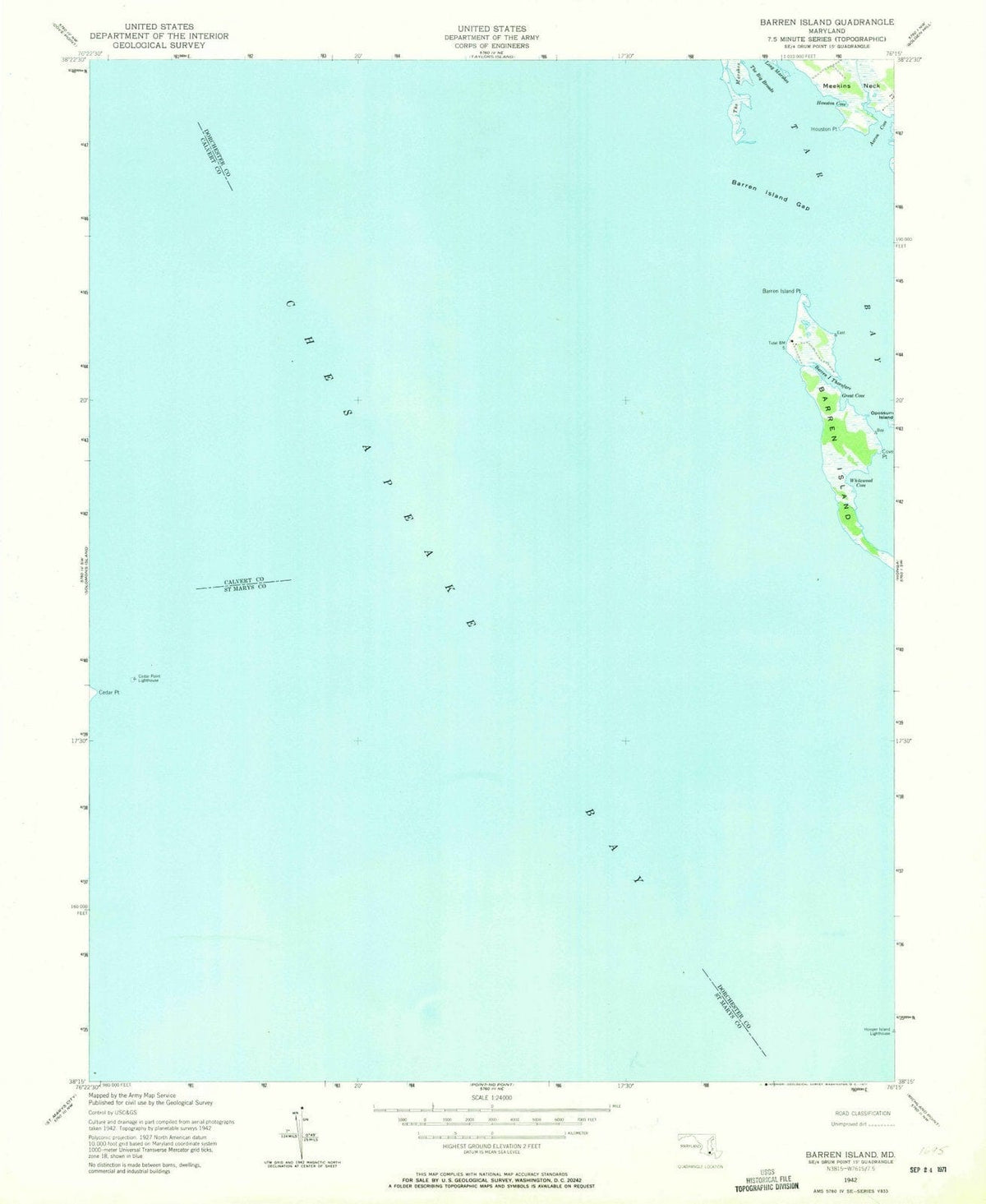 1942 Barren Island, MD - Maryland - USGS Topographic Map