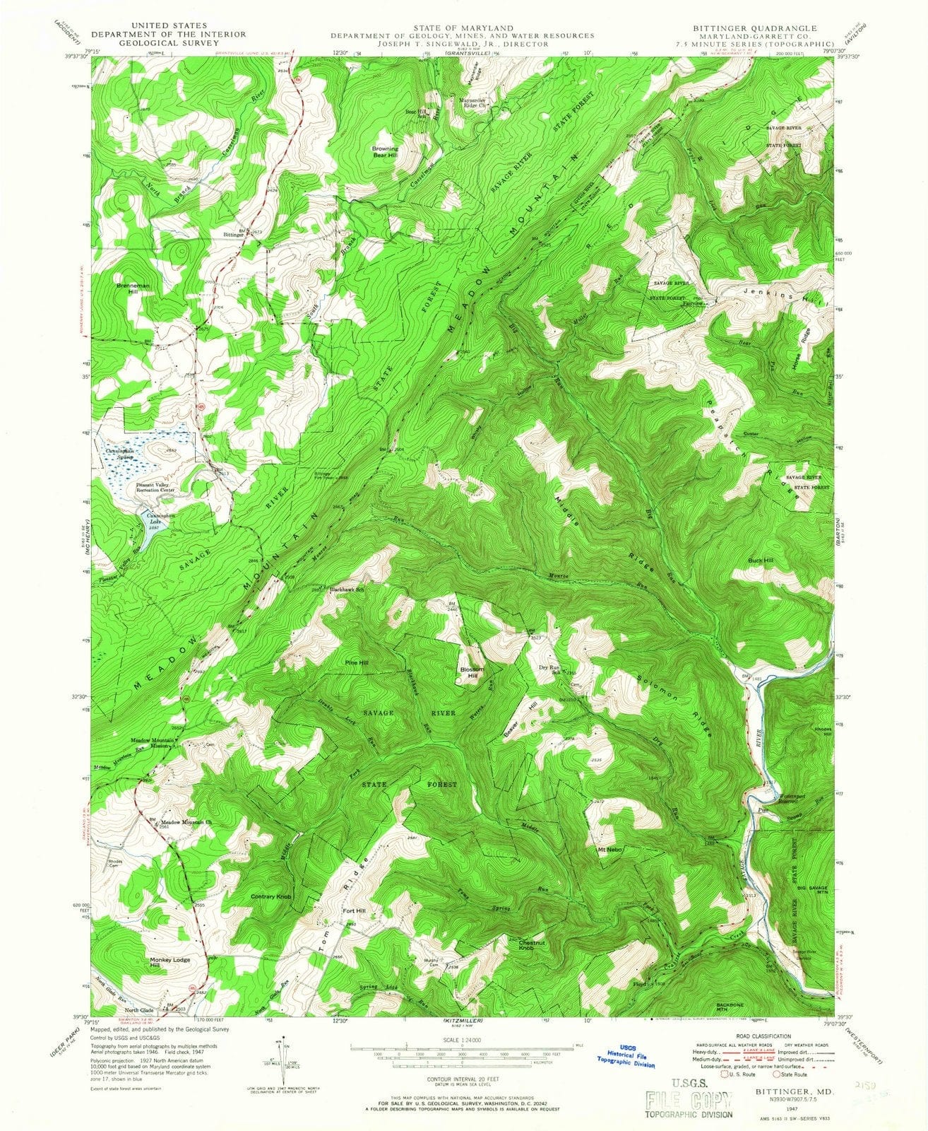 1947 Bittinger, MD - Maryland - USGS Topographic Map