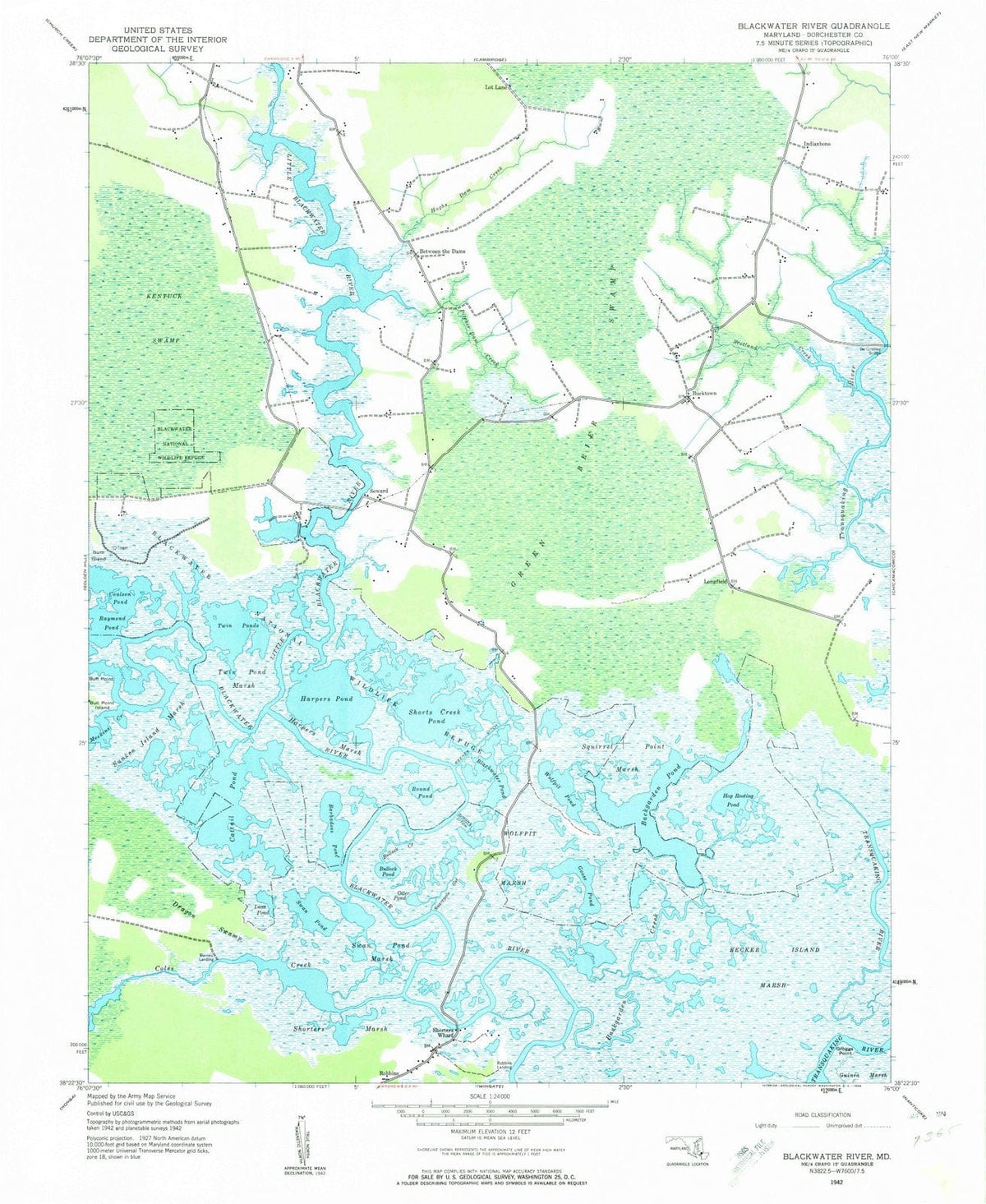 1942 Blackwater River, MD - Maryland - USGS Topographic Map
