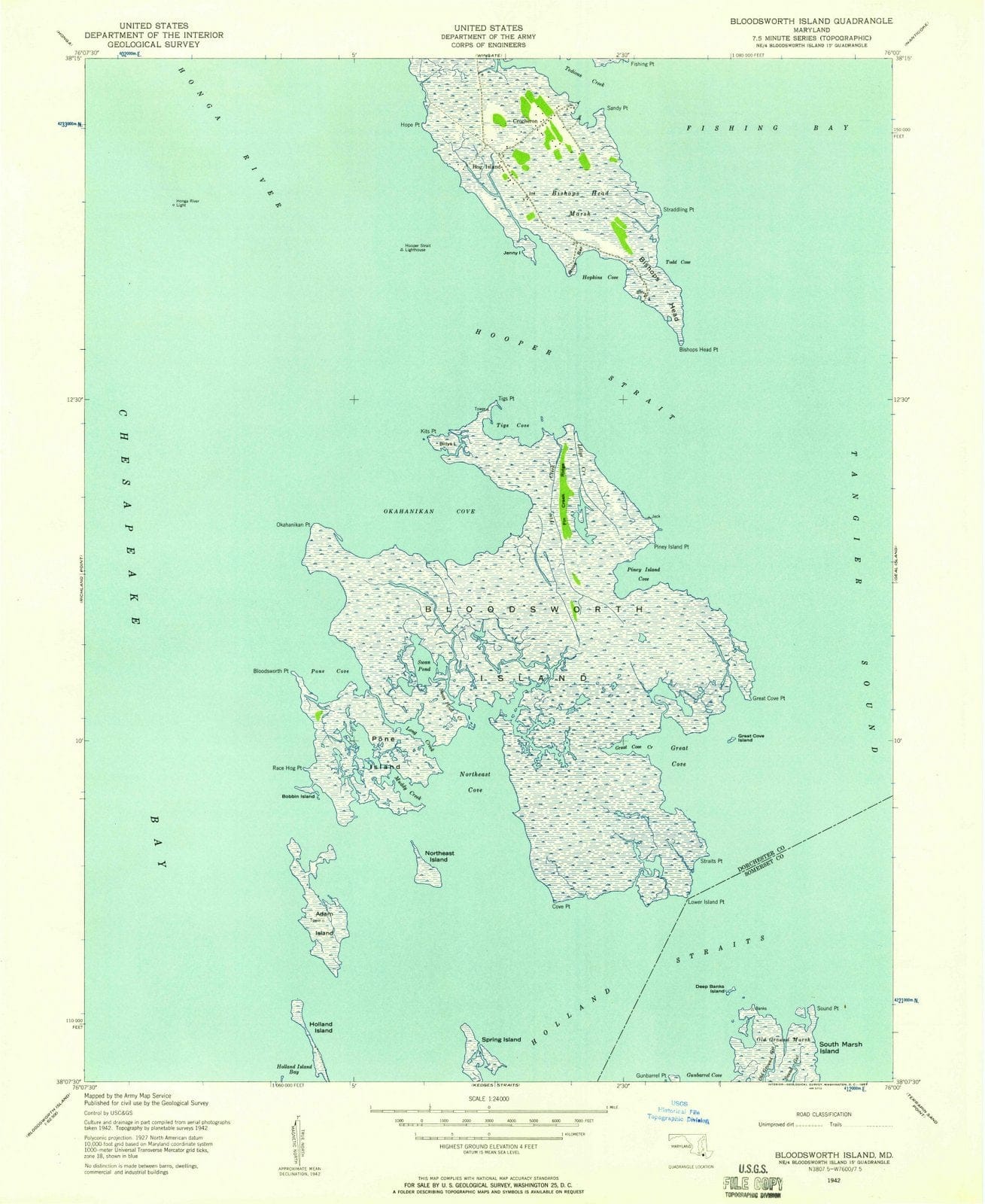 1942 Bloodsworth Island, MD - Maryland - USGS Topographic Map