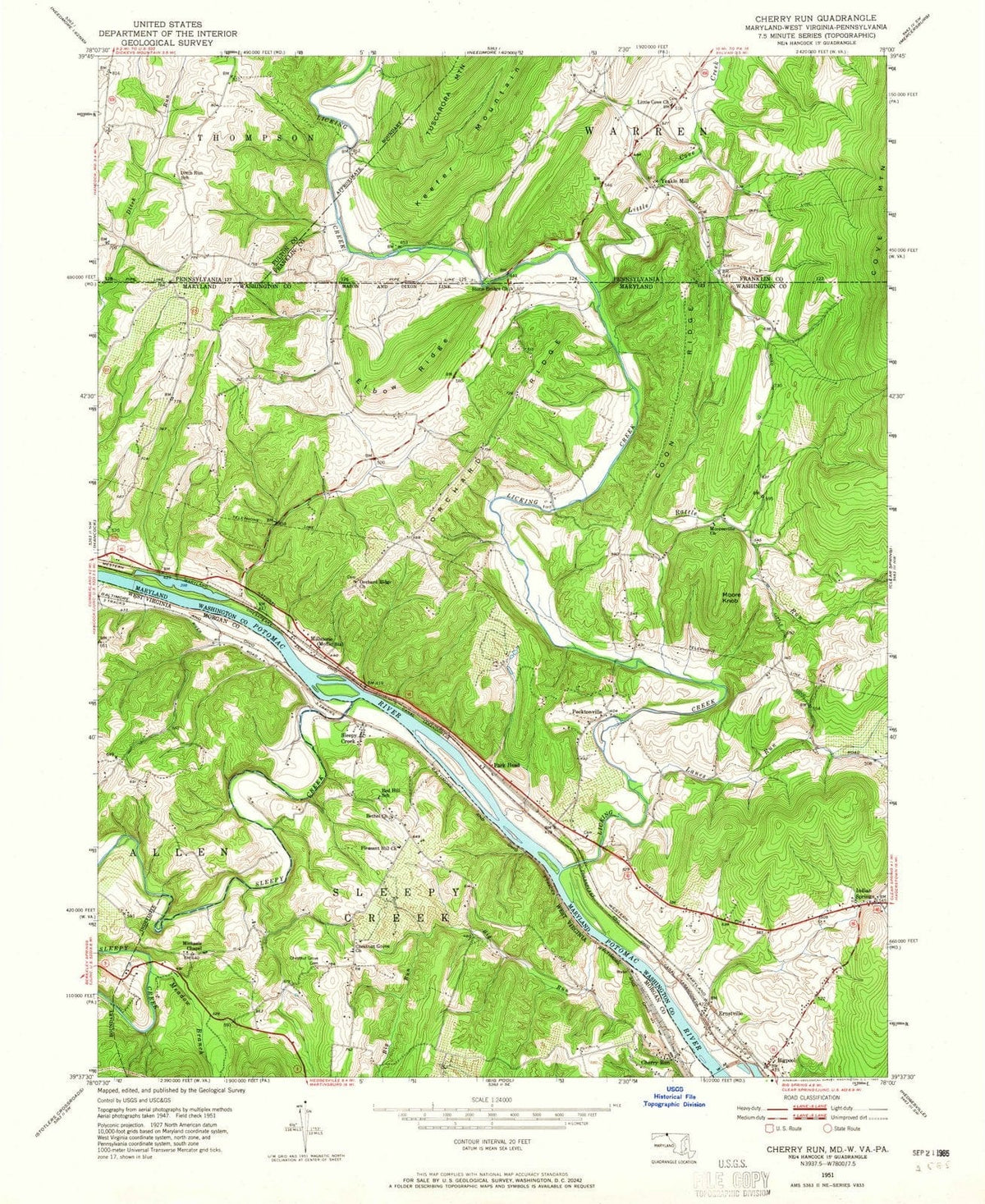 1951 Cherry Run, WV - West Virginia - USGS Topographic Map