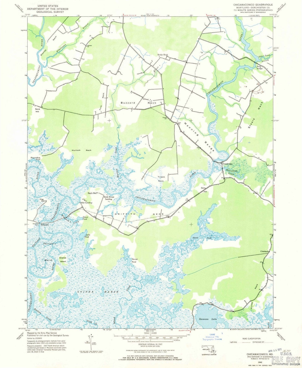 1942 Chicamacomico, MD - Maryland - USGS Topographic Map