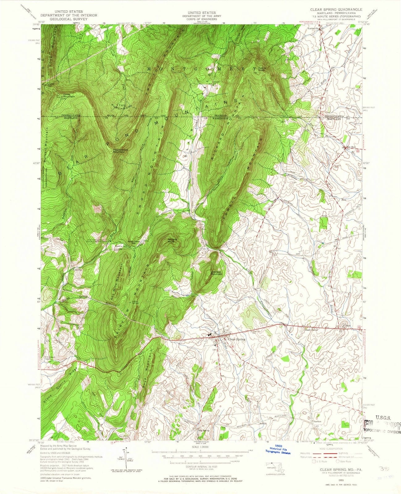 1955 Clear Spring, MD - Maryland - USGS Topographic Map