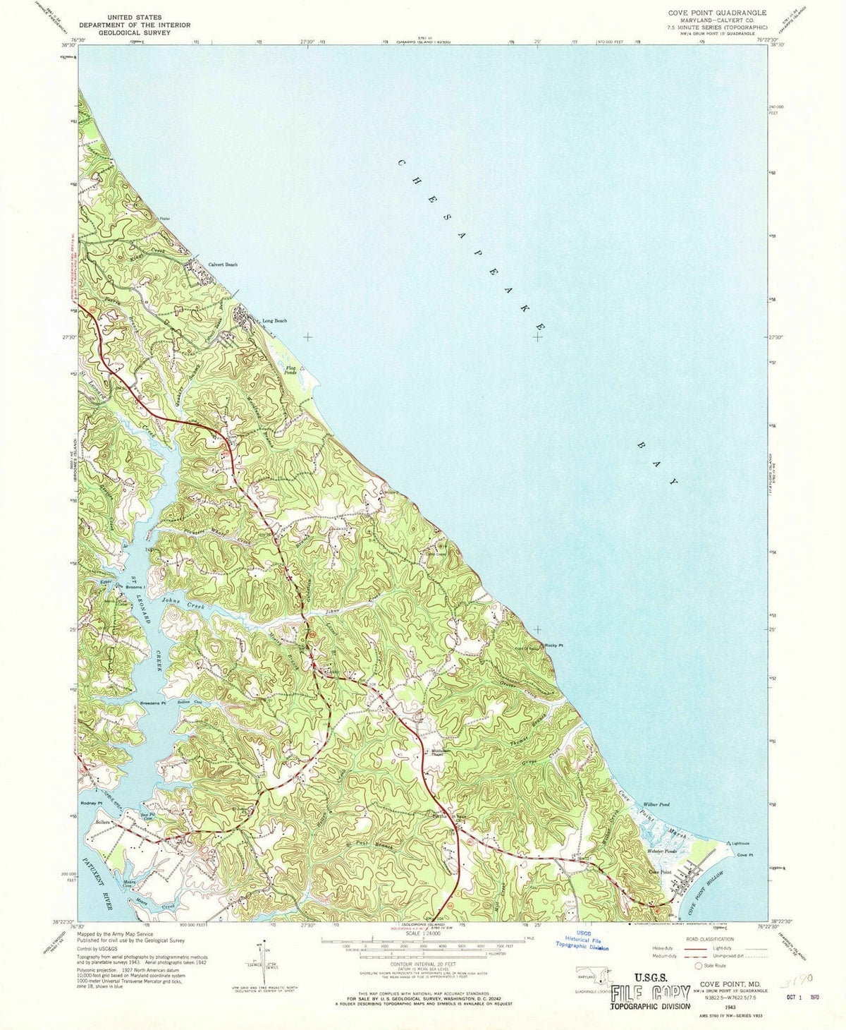 1943 Cove Point, MD - Maryland - USGS Topographic Map