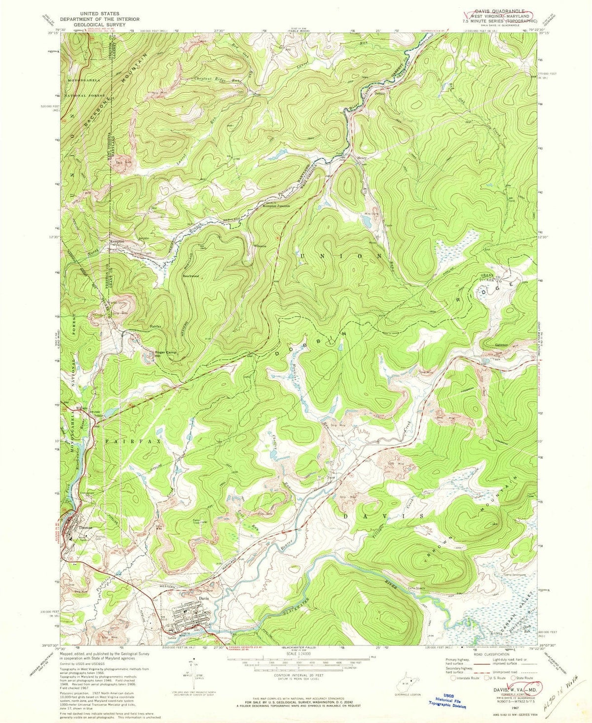 1967 Davis, WV - West Virginia - USGS Topographic Map