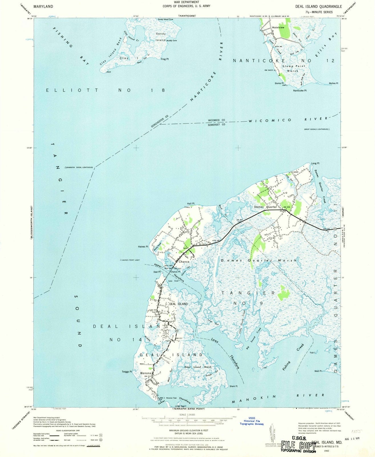 1942 Deal Island, MD - Maryland - USGS Topographic Map