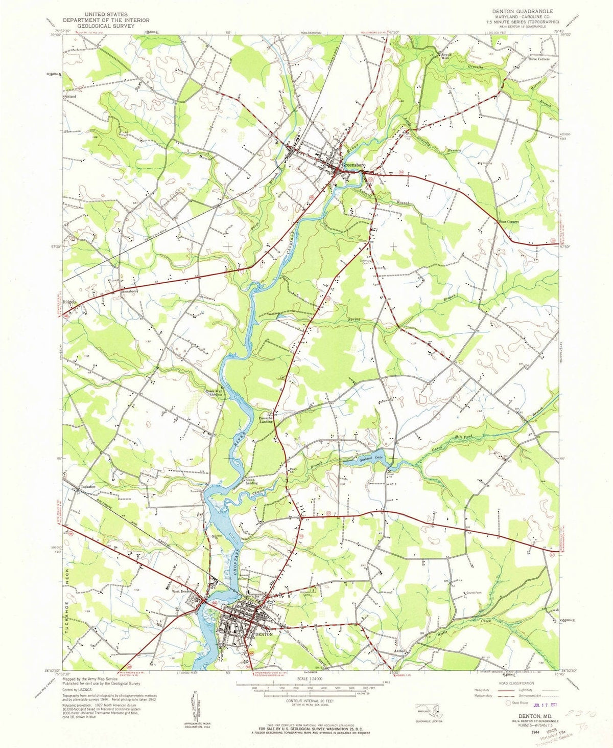 1944 Denton, MD - Maryland - USGS Topographic Map