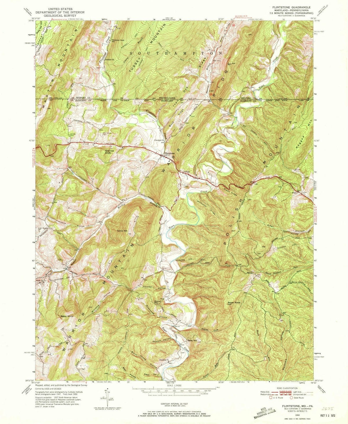 1950 Flintstone, MD - Maryland - USGS Topographic Map