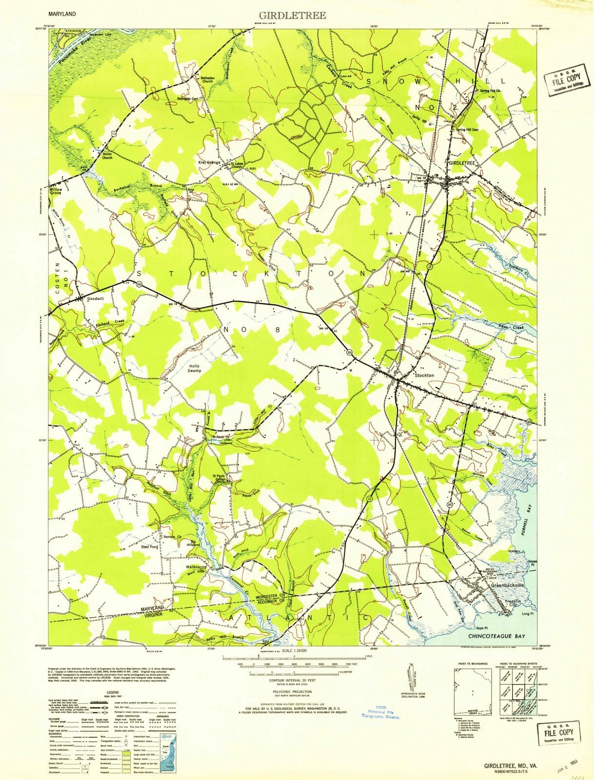 1953 Girdletree, MD - Maryland - USGS Topographic Map