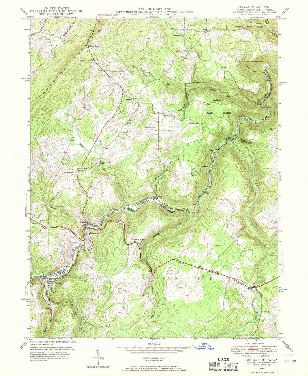 1949 Gorman, MD - Maryland - USGS Topographic Map