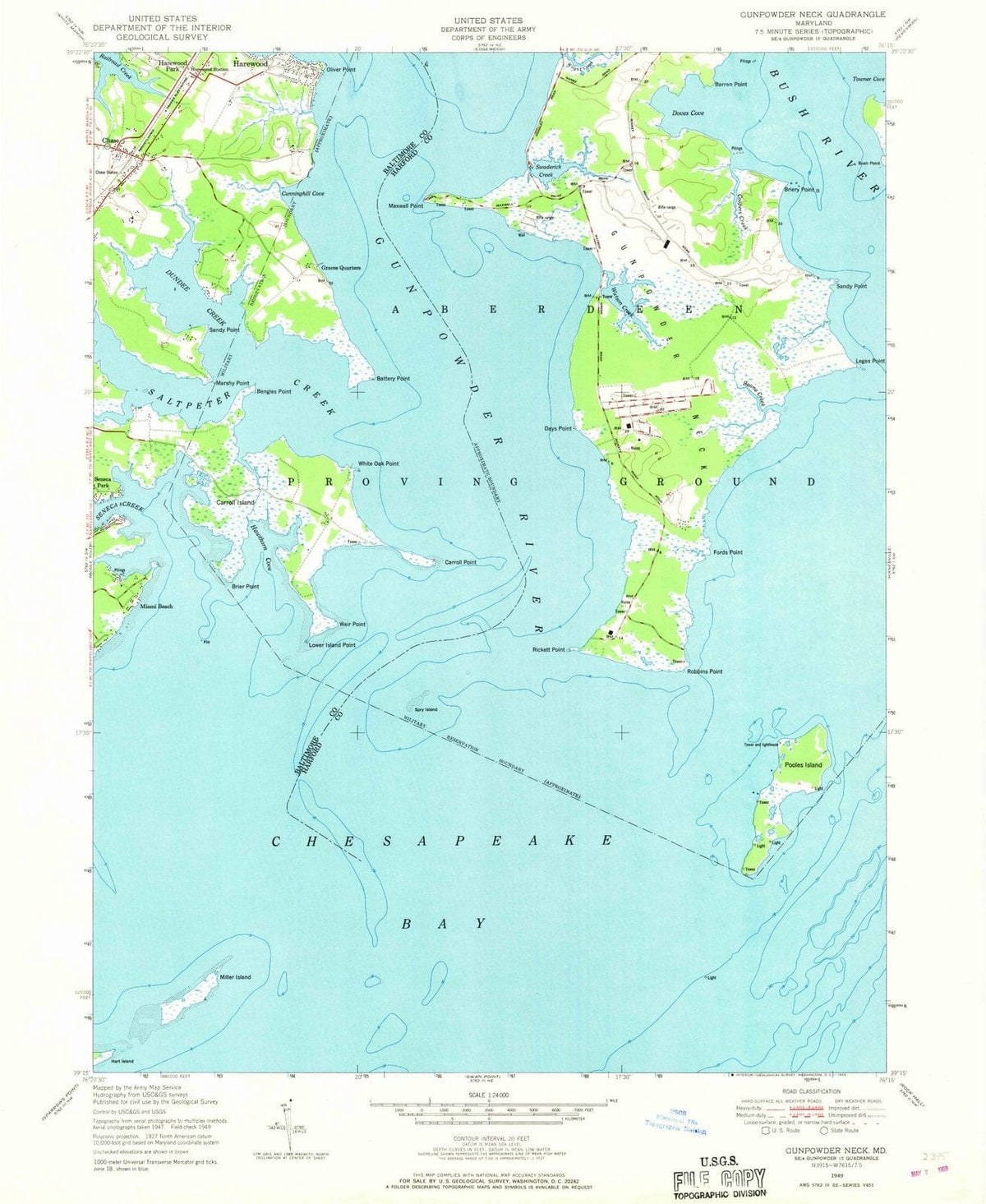 1949 Gunpowderck, MD - Maryland - USGS Topographic Map