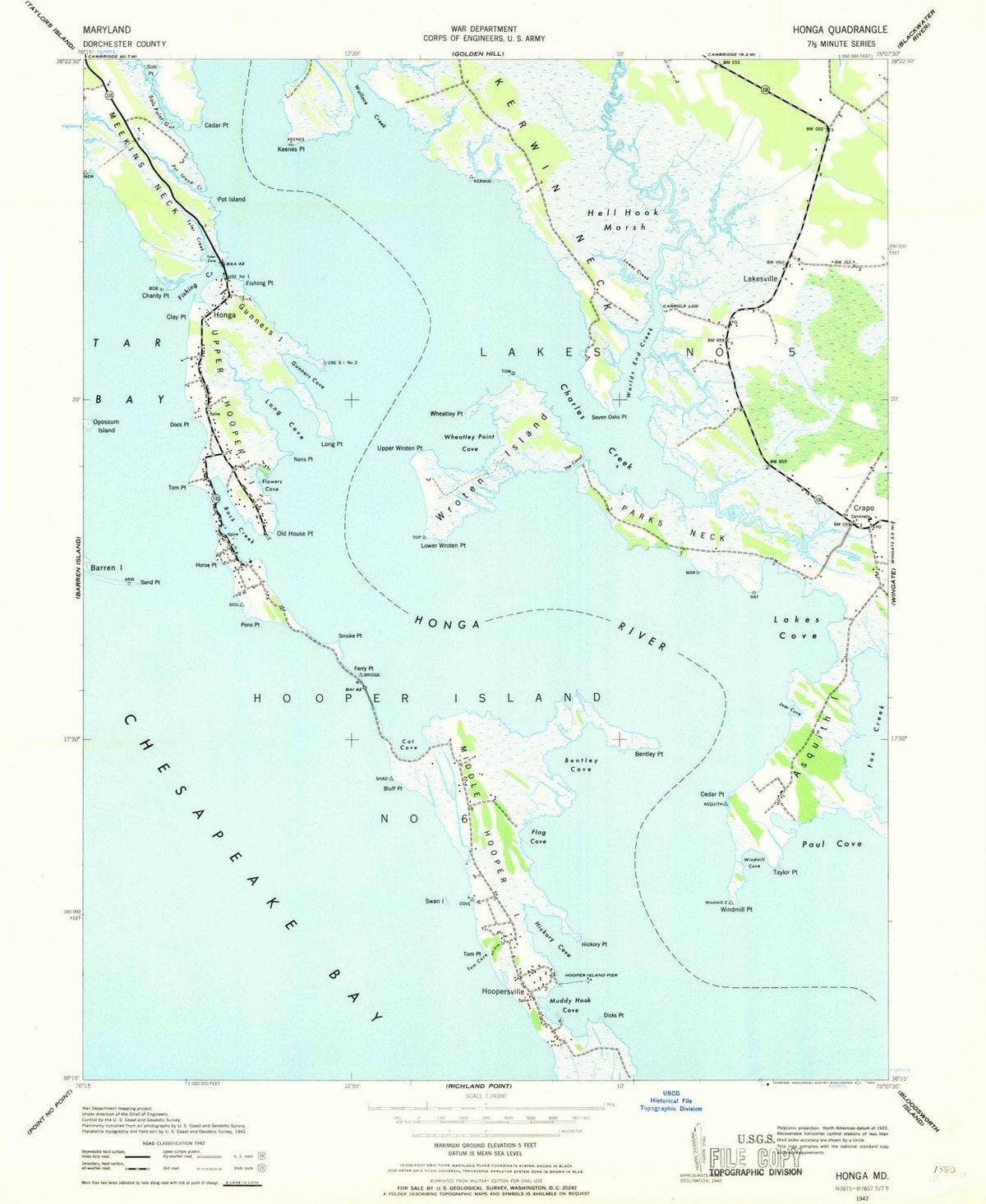1942 Honga, MD - Maryland - USGS Topographic Map