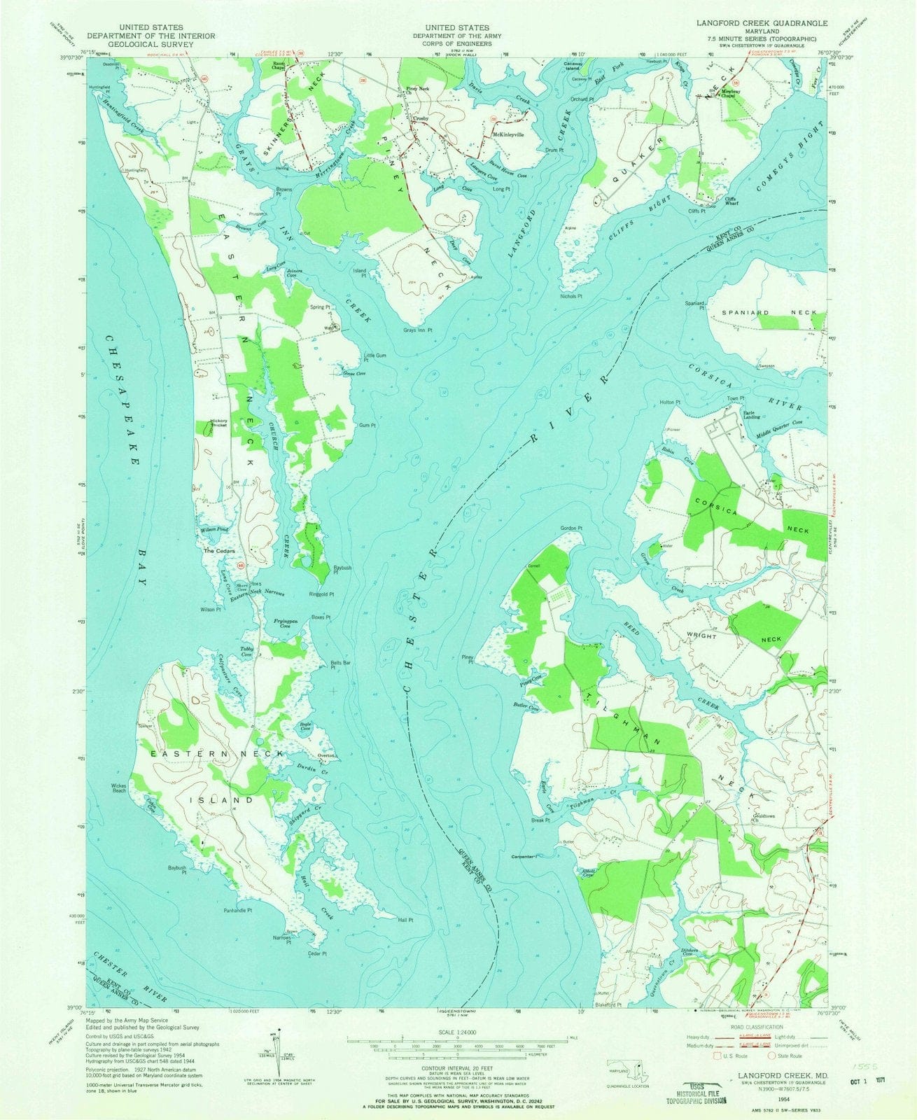 1954 Langford Creek, MD - Maryland - USGS Topographic Map