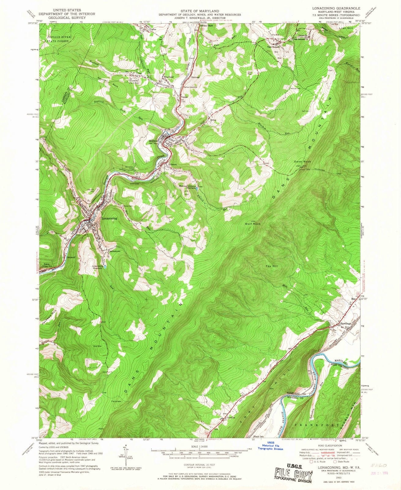 1950 Lonaconing, MD - Maryland - USGS Topographic Map