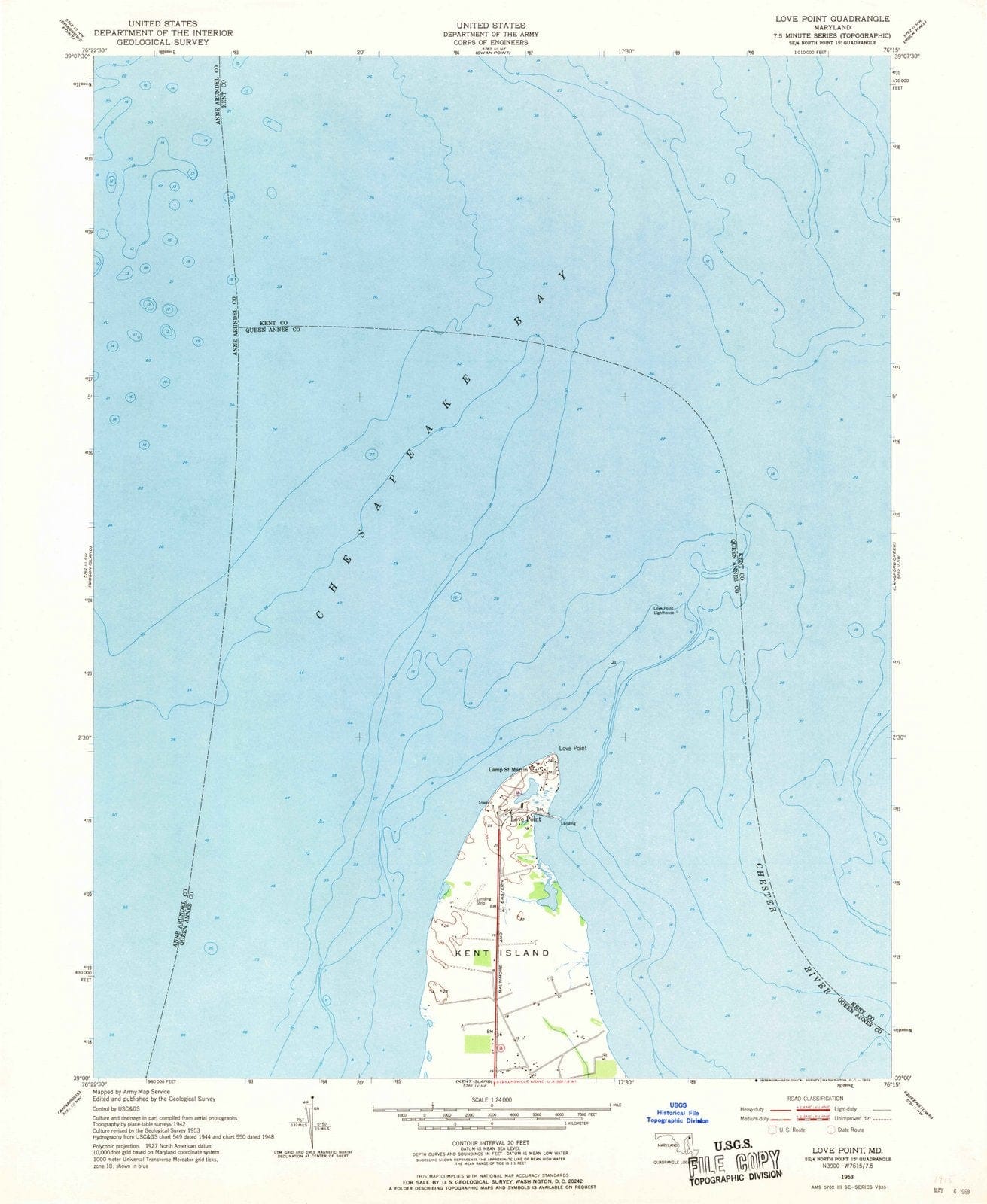 1953 Love Point, MD - Maryland - USGS Topographic Map
