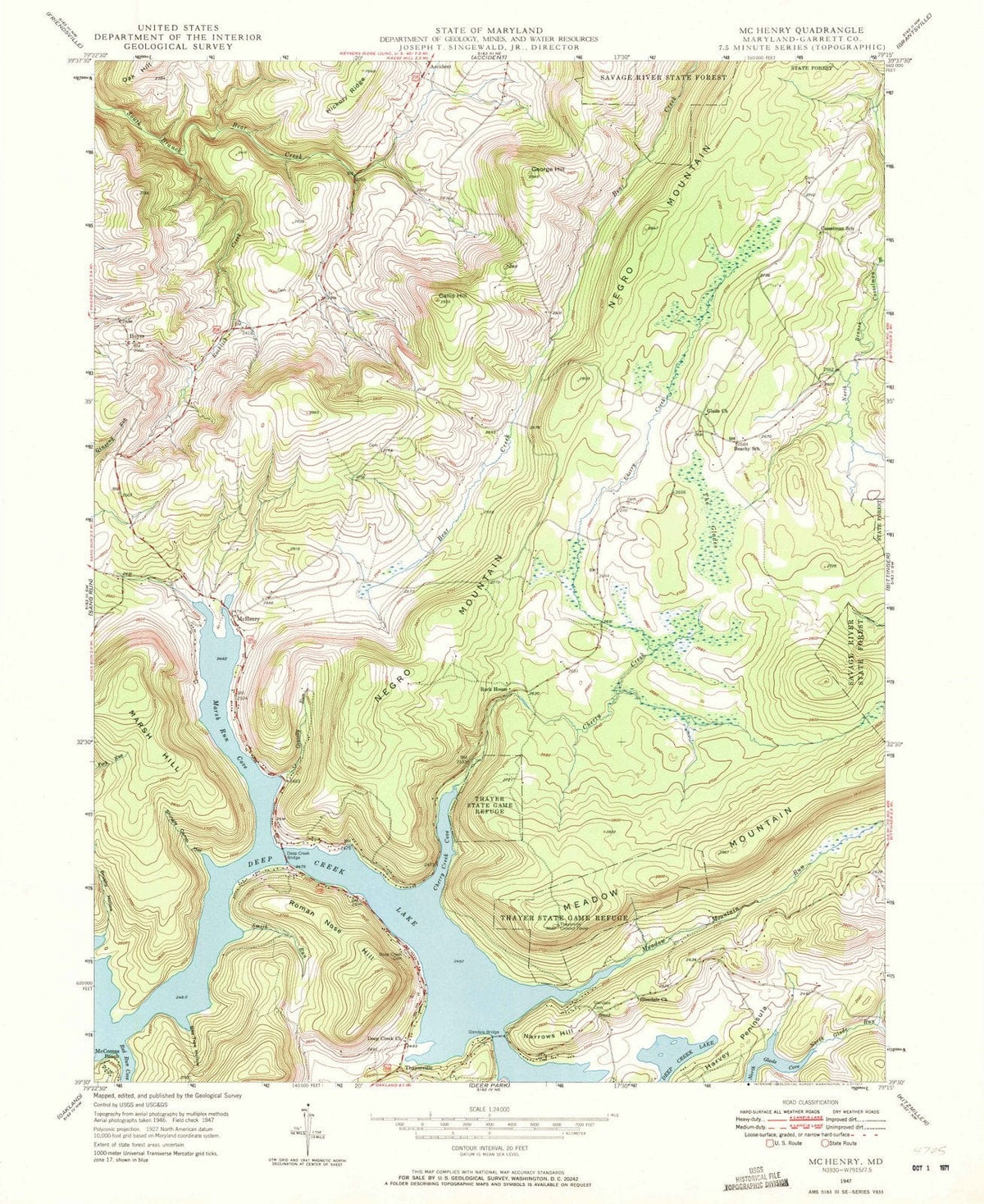 1947 McHenry, MD - Maryland - USGS Topographic Map