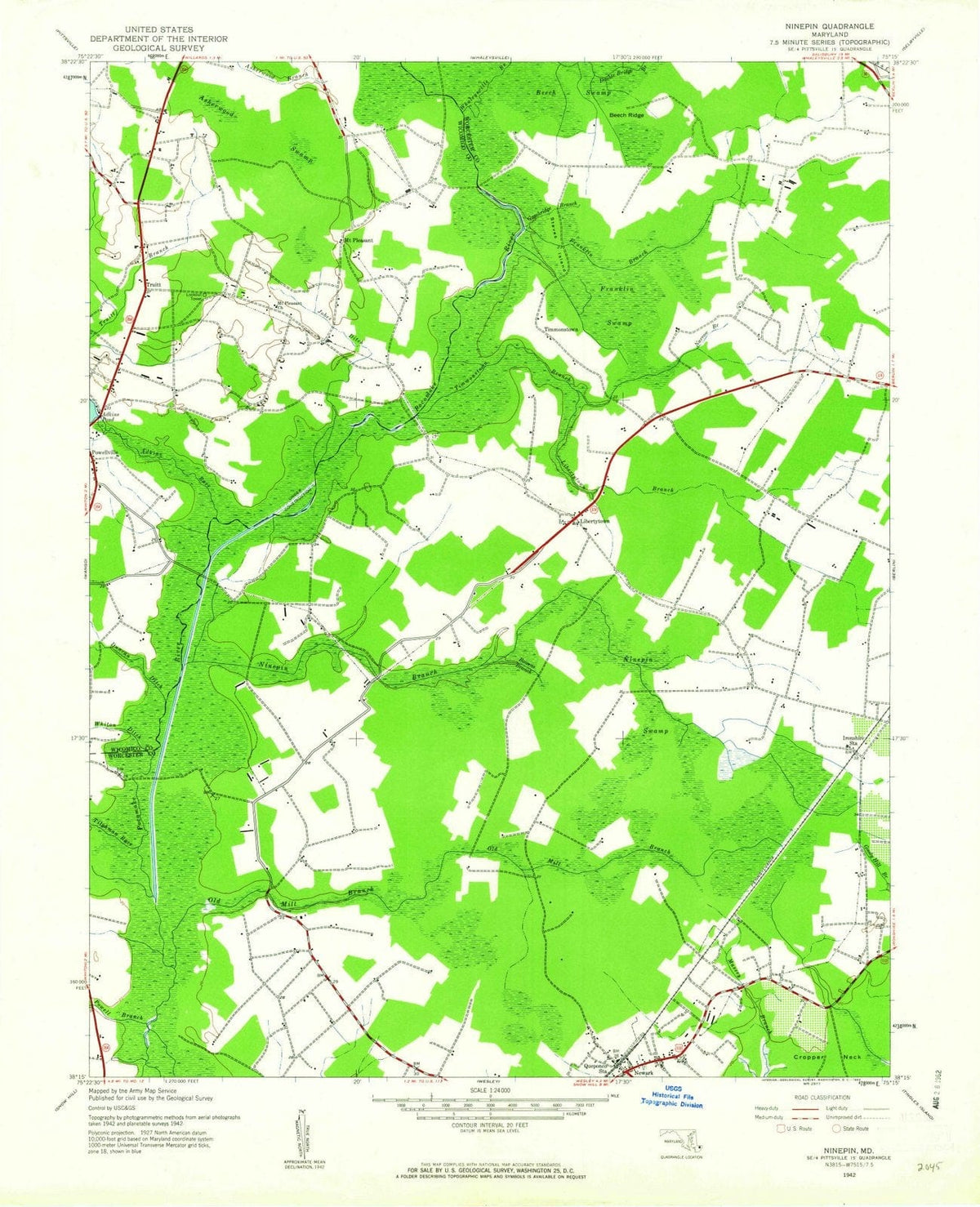 1942 Ninepin, MD - Maryland - USGS Topographic Map