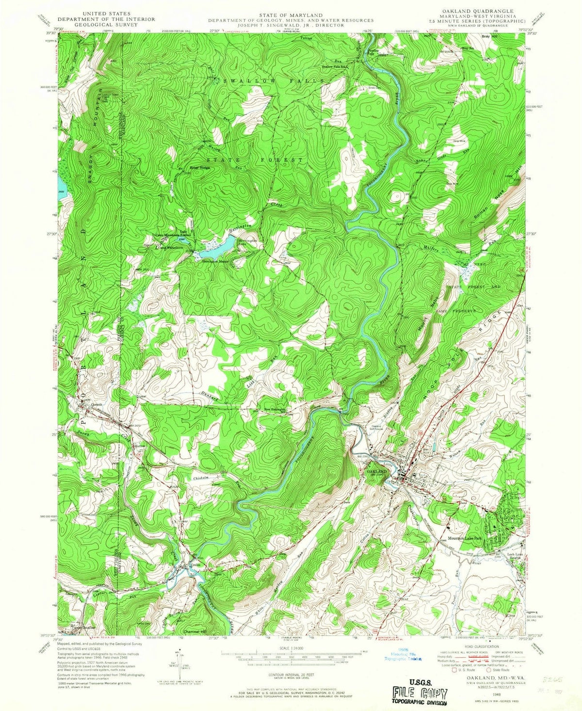 1948 Oakland, MD - Maryland - USGS Topographic Map