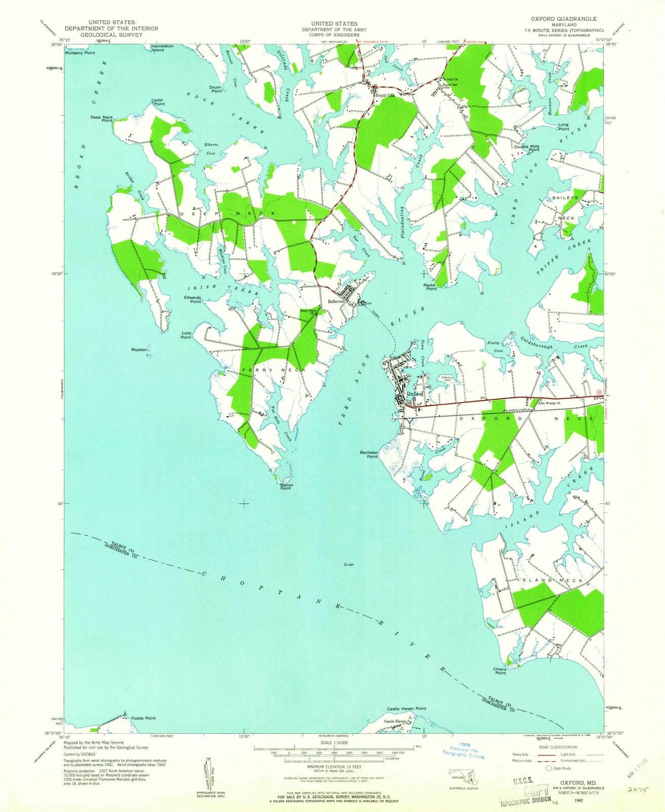 1942 Oxford, MD - Maryland - USGS Topographic Map