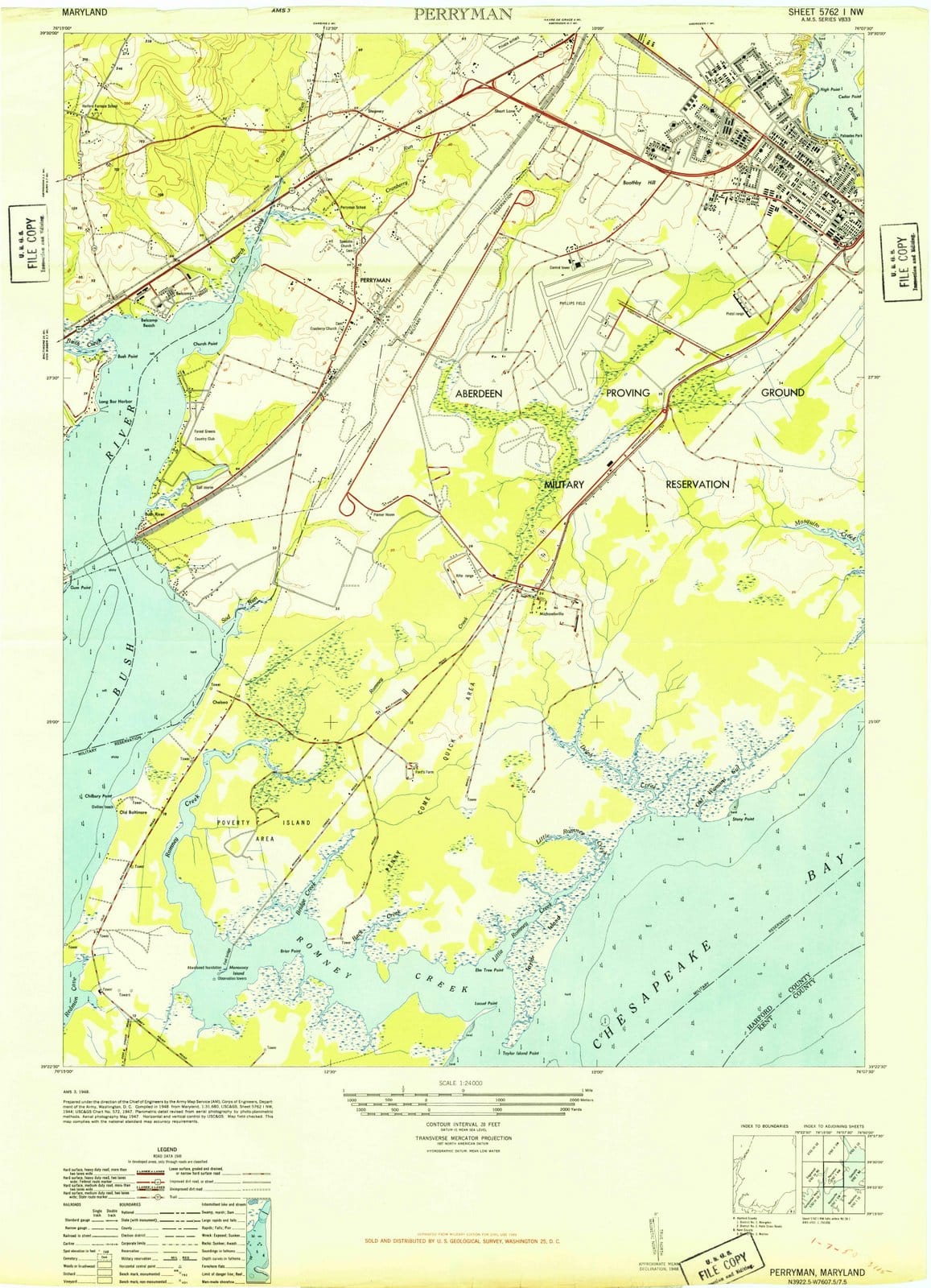 1948 Perryman, MD - Maryland - USGS Topographic Map