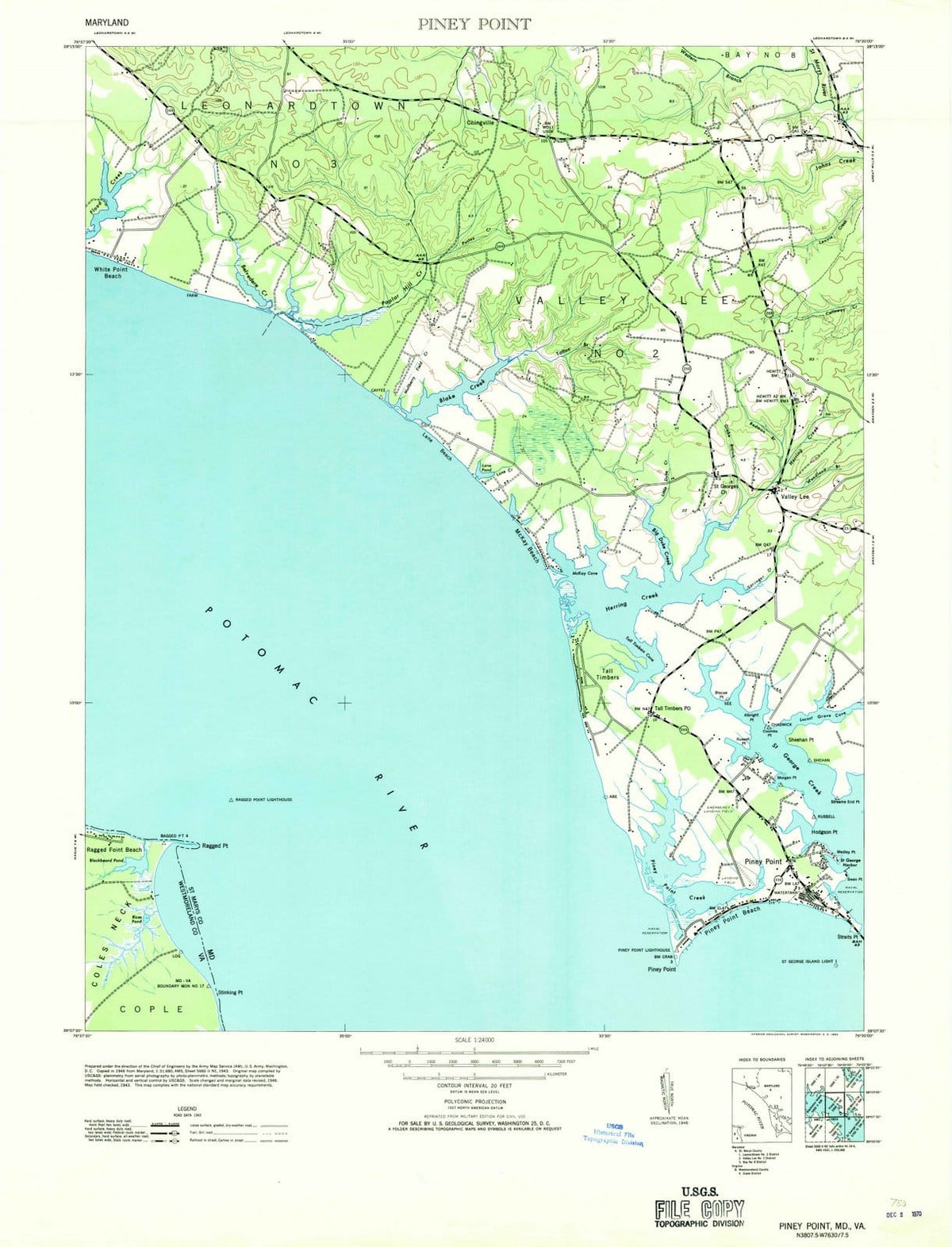 1953 Piney Point, MD - Maryland - USGS Topographic Map