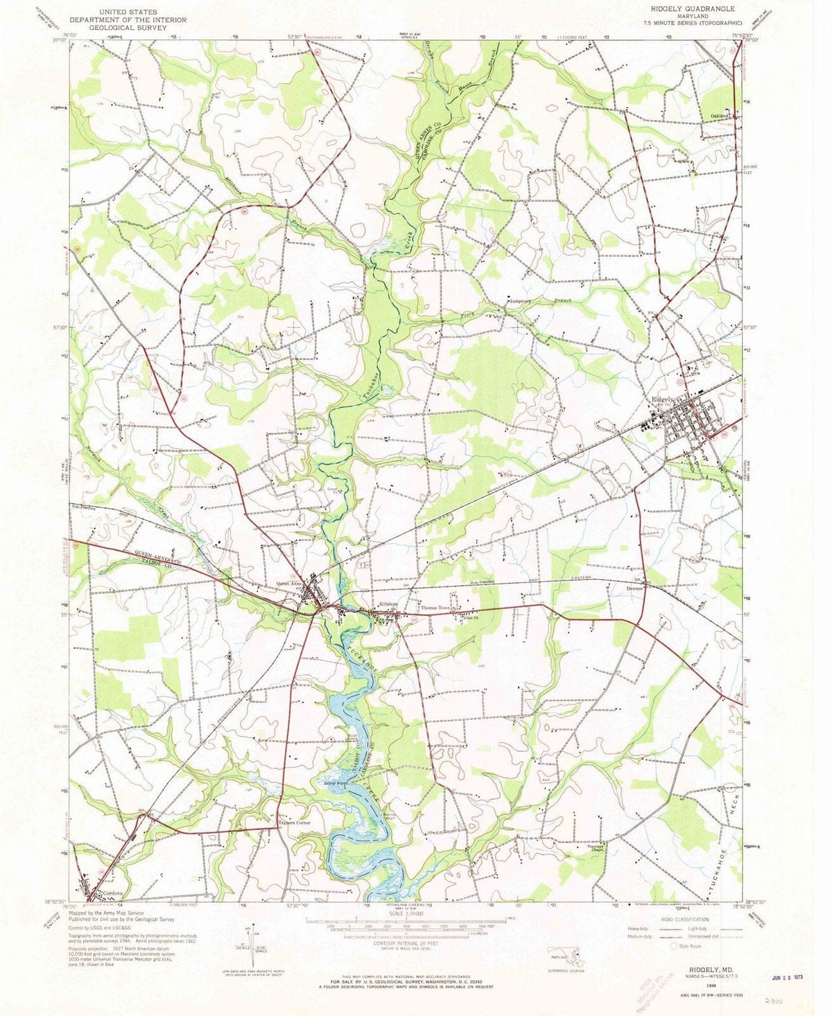 1944 Ridgely, MD - Maryland - USGS Topographic Map