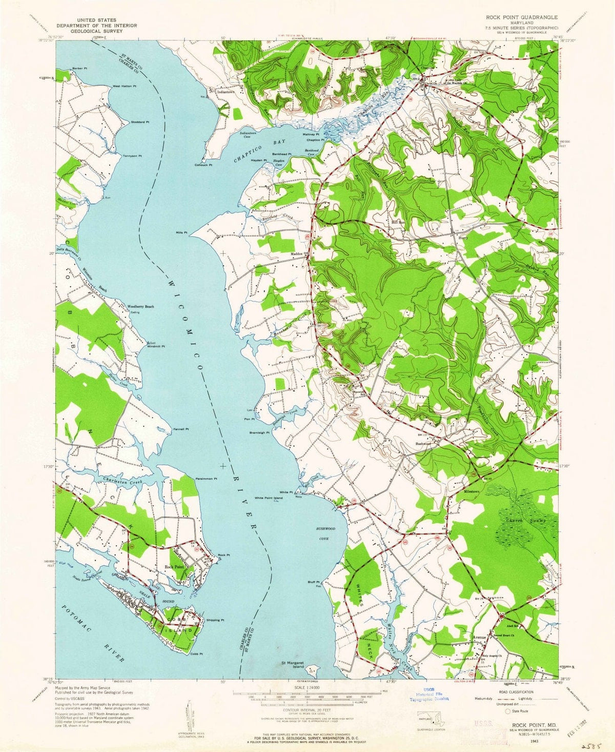 1943 Rock Point, MD - Maryland - USGS Topographic Map