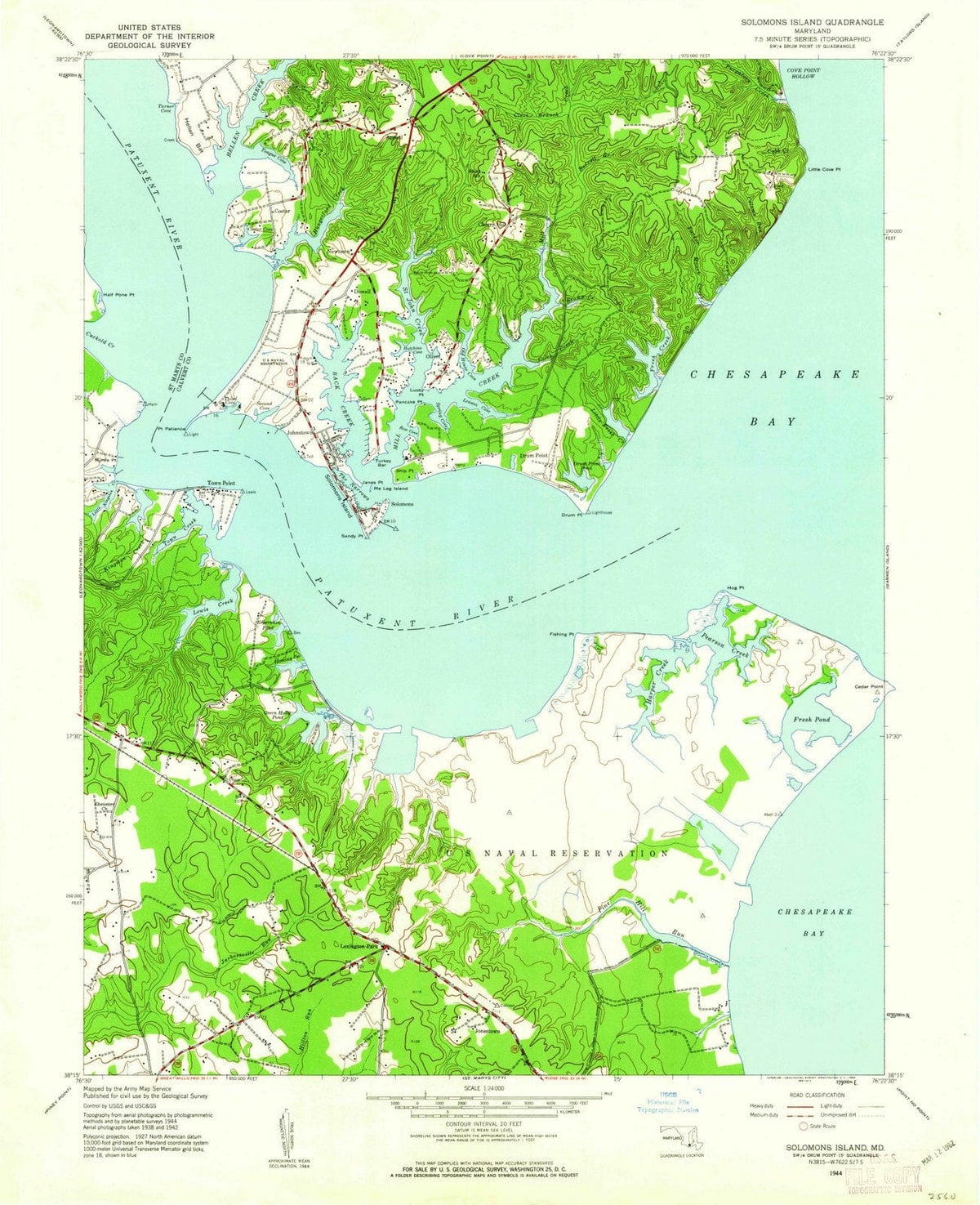 1944 Solomons Island, MD - Maryland - USGS Topographic Map