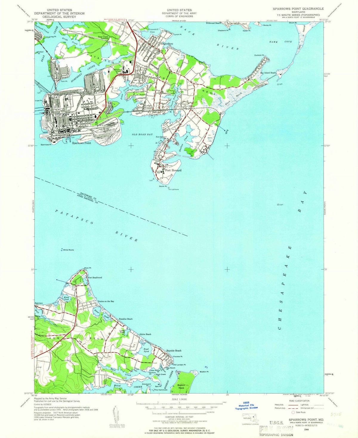 1944 Sparrows Point, MD - Maryland - USGS Topographic Map