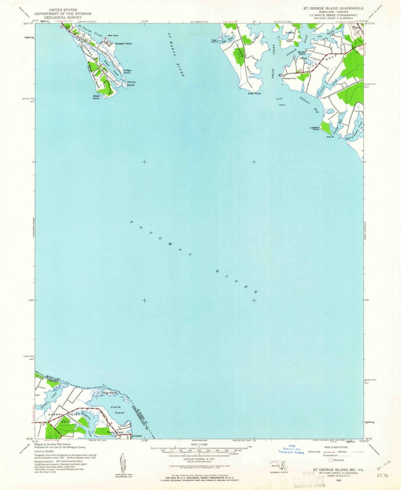 1942 St. George Island, MD - Maryland - USGS Topographic Map
