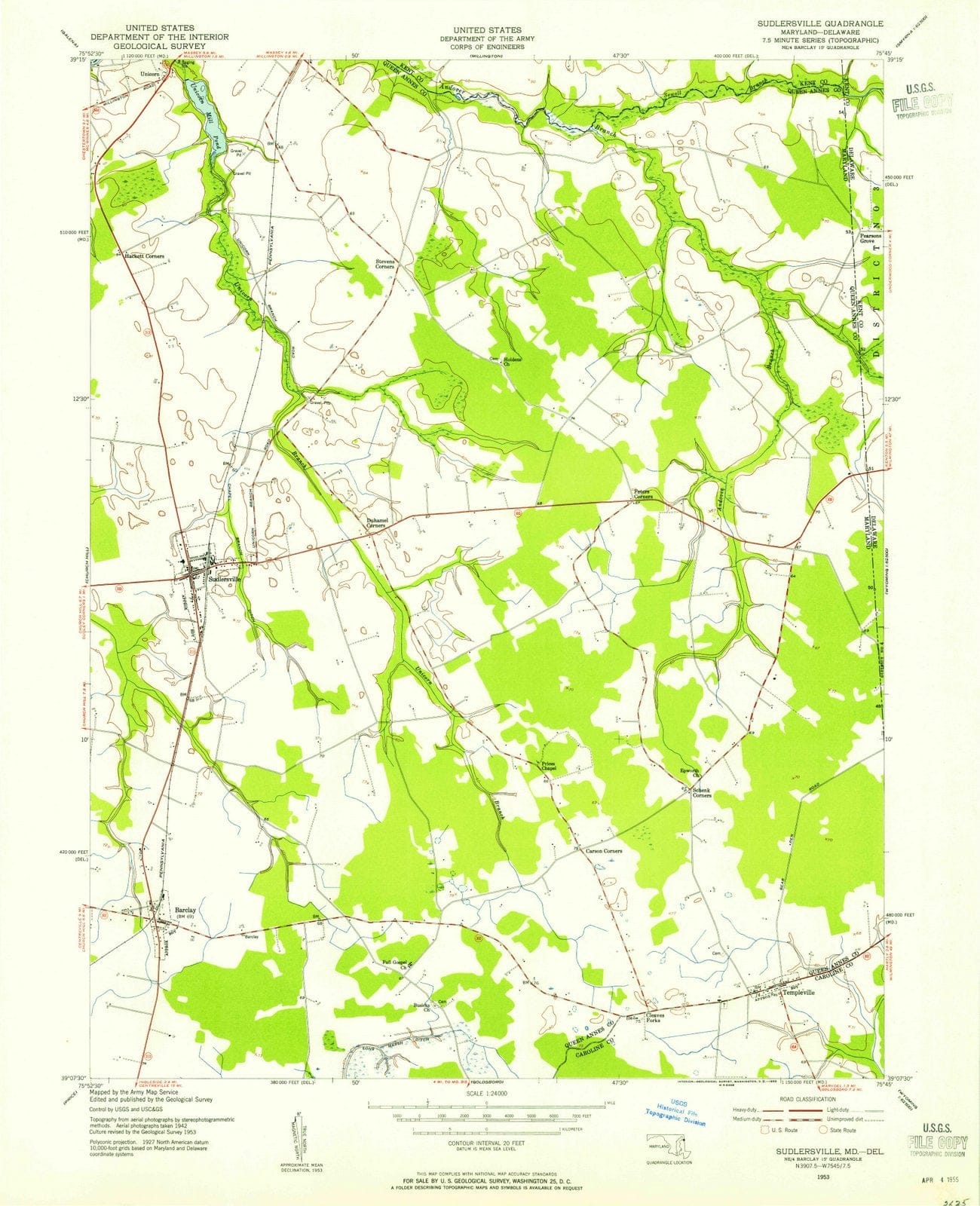1953 Sudlersville, MD - Maryland - USGS Topographic Map