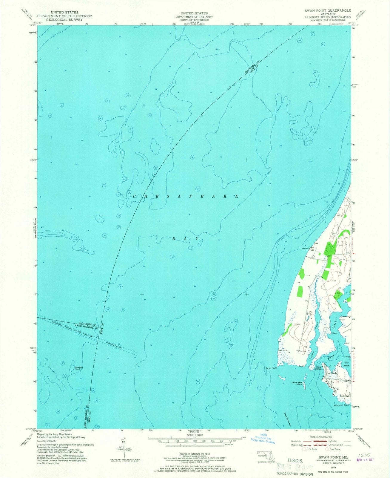 1953 Swan Point, MD - Maryland - USGS Topographic Map