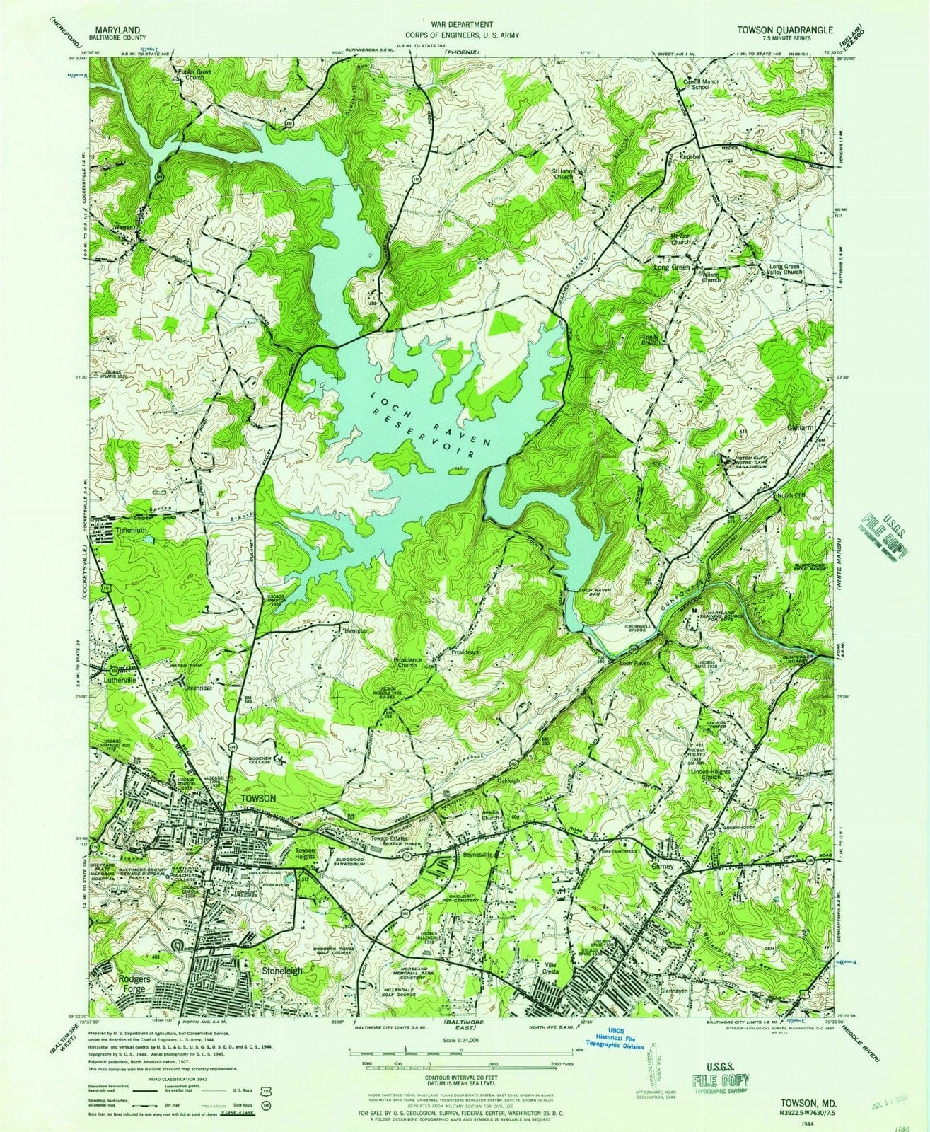 1944 Towson, MD - Maryland - USGS Topographic Map