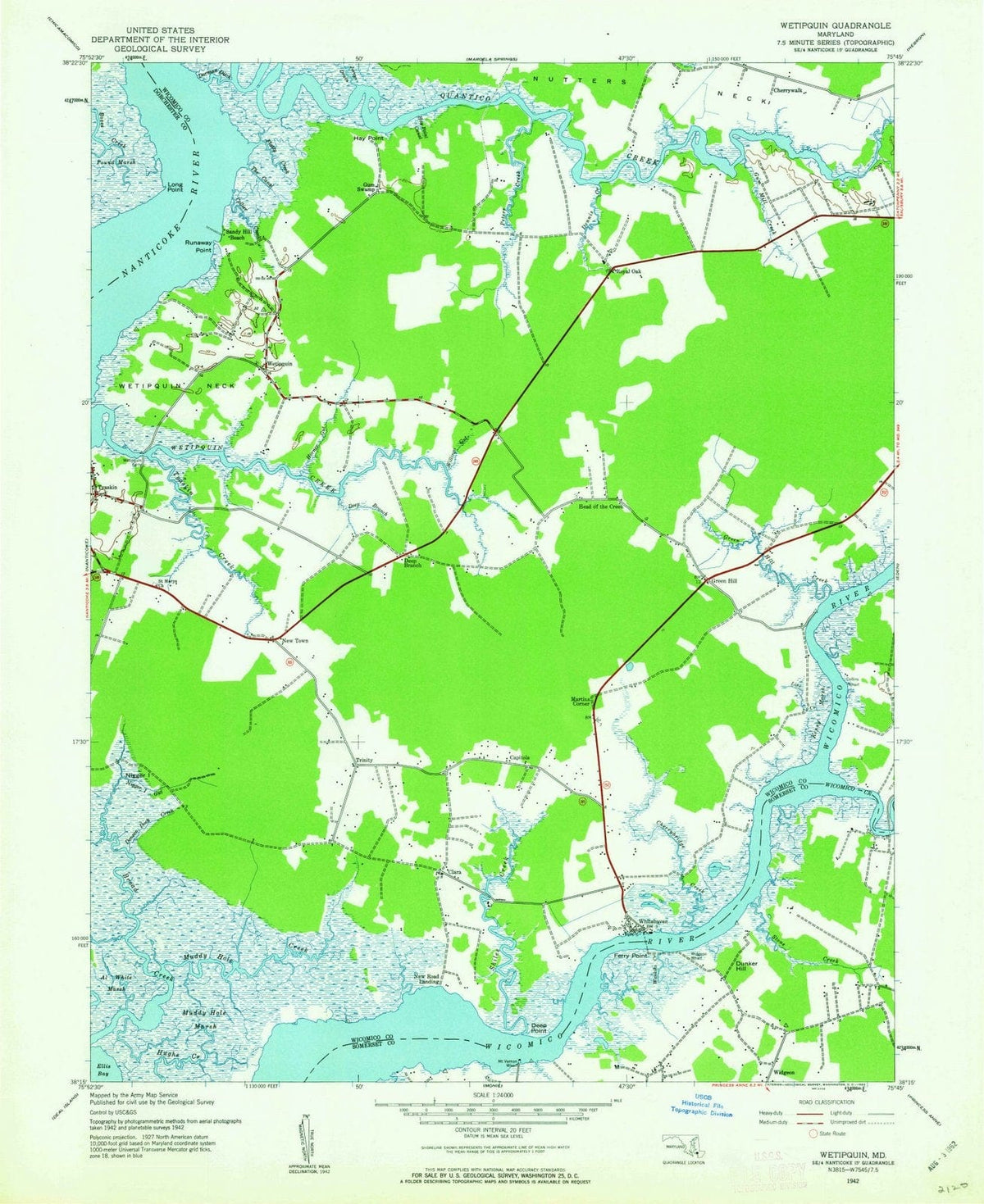 1942 Wetipquin, MD - Maryland - USGS Topographic Map
