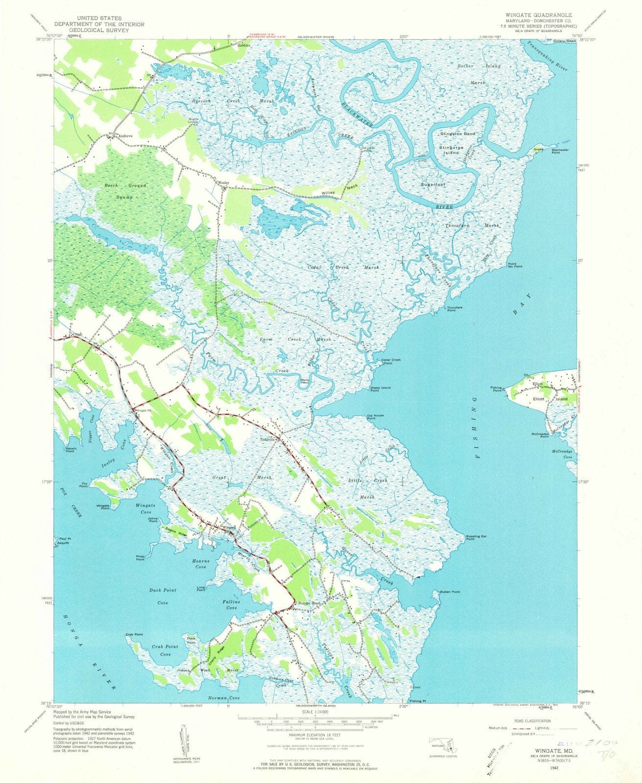 1942 Wingate, MD - Maryland - USGS Topographic Map