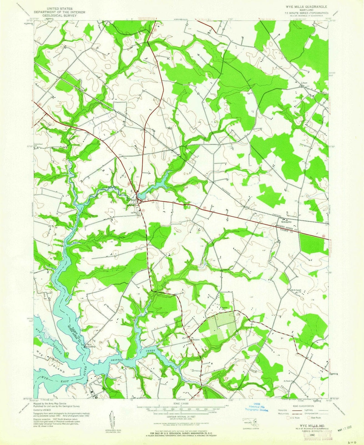 1942 Wye Mills, MD - Maryland - USGS Topographic Map