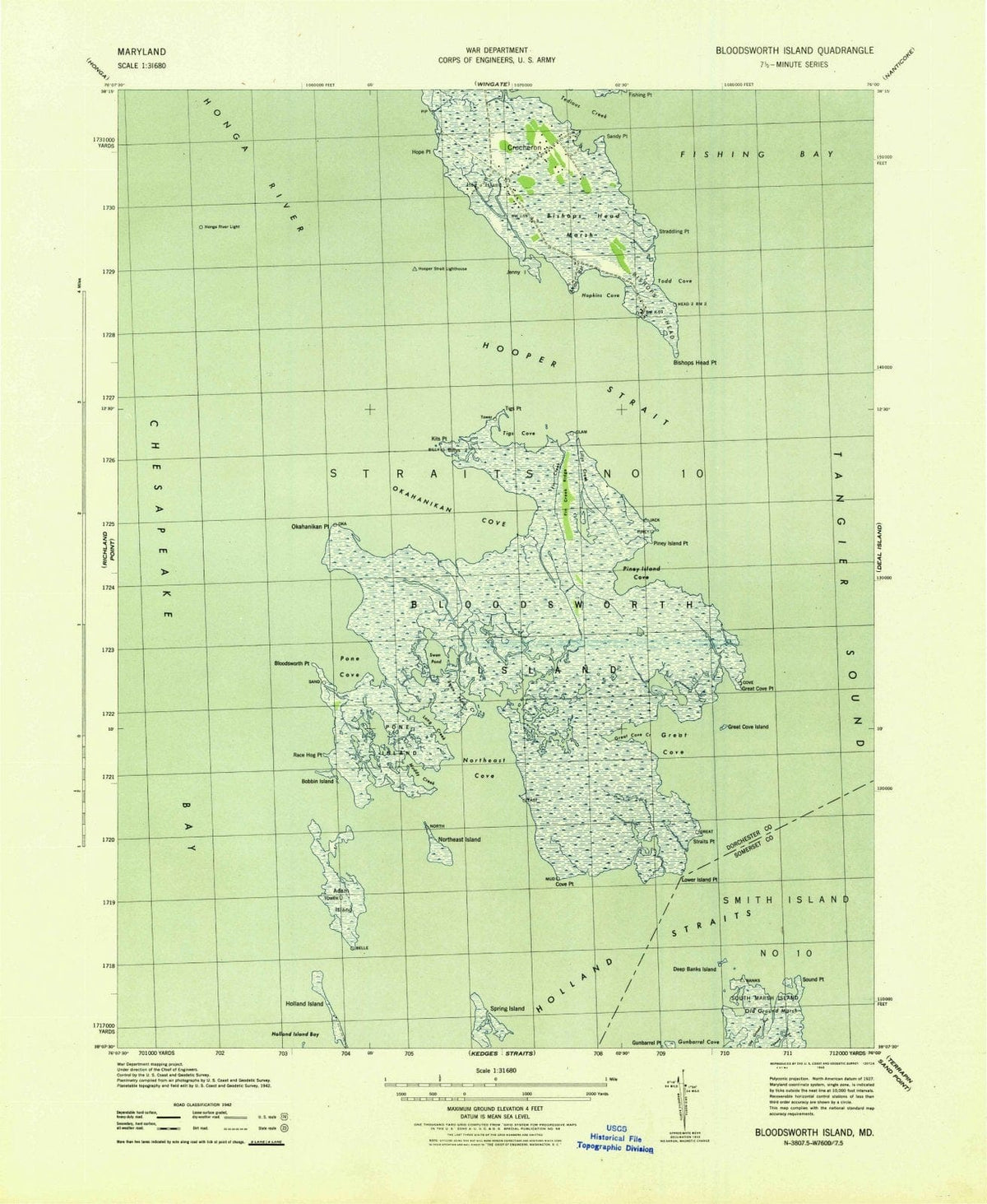 1943 Bloodsworth Island, MD - Maryland - USGS Topographic Map