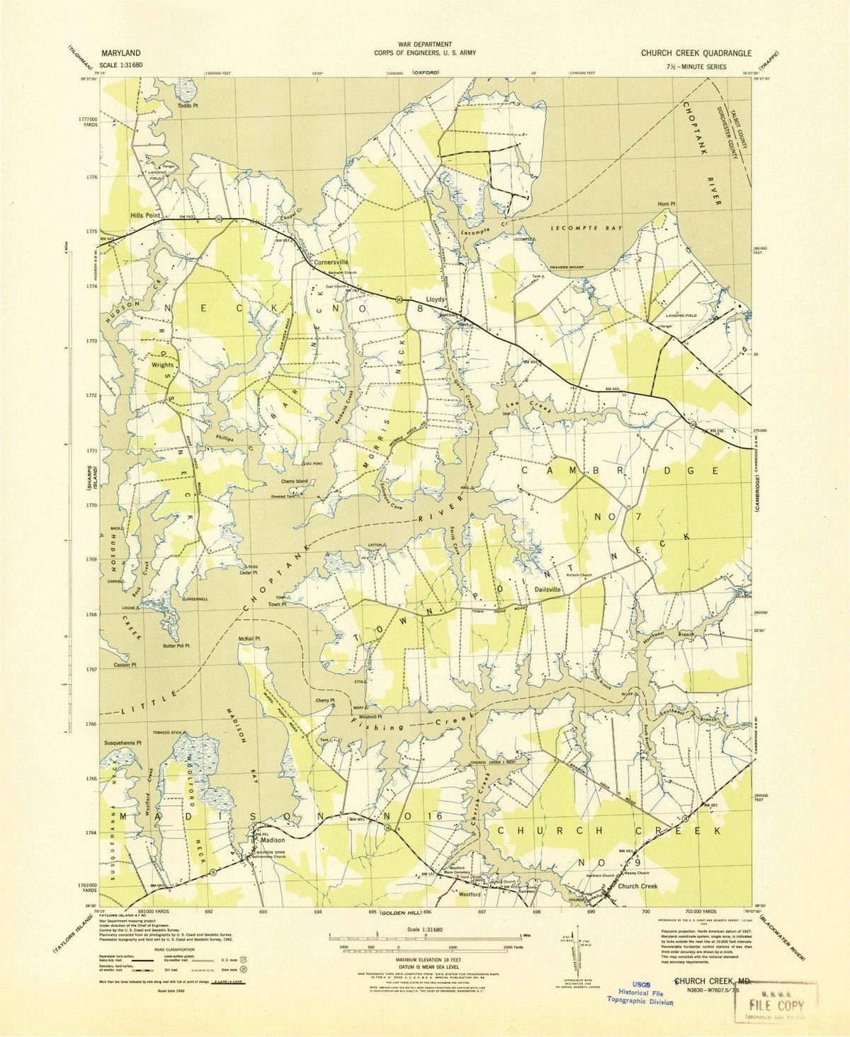 1943 Church Creek, MD - Maryland - USGS Topographic Map