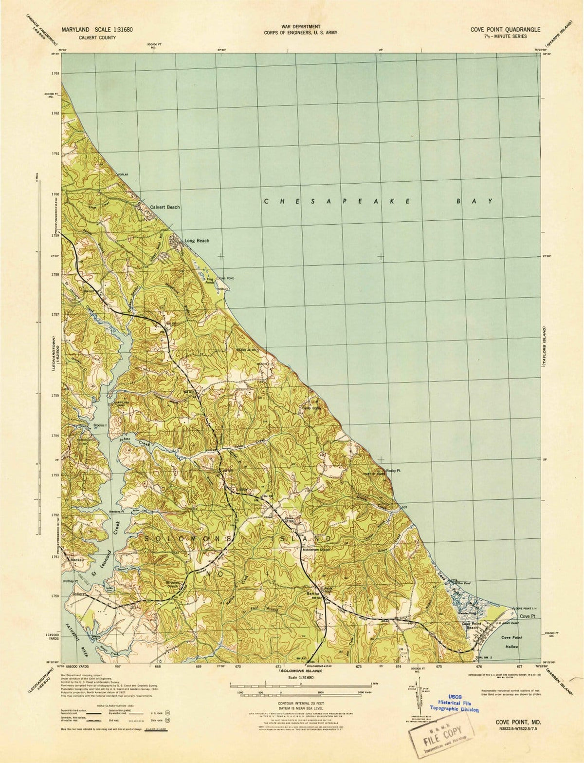 1943 Cove Point, MD - Maryland - USGS Topographic Map v2
