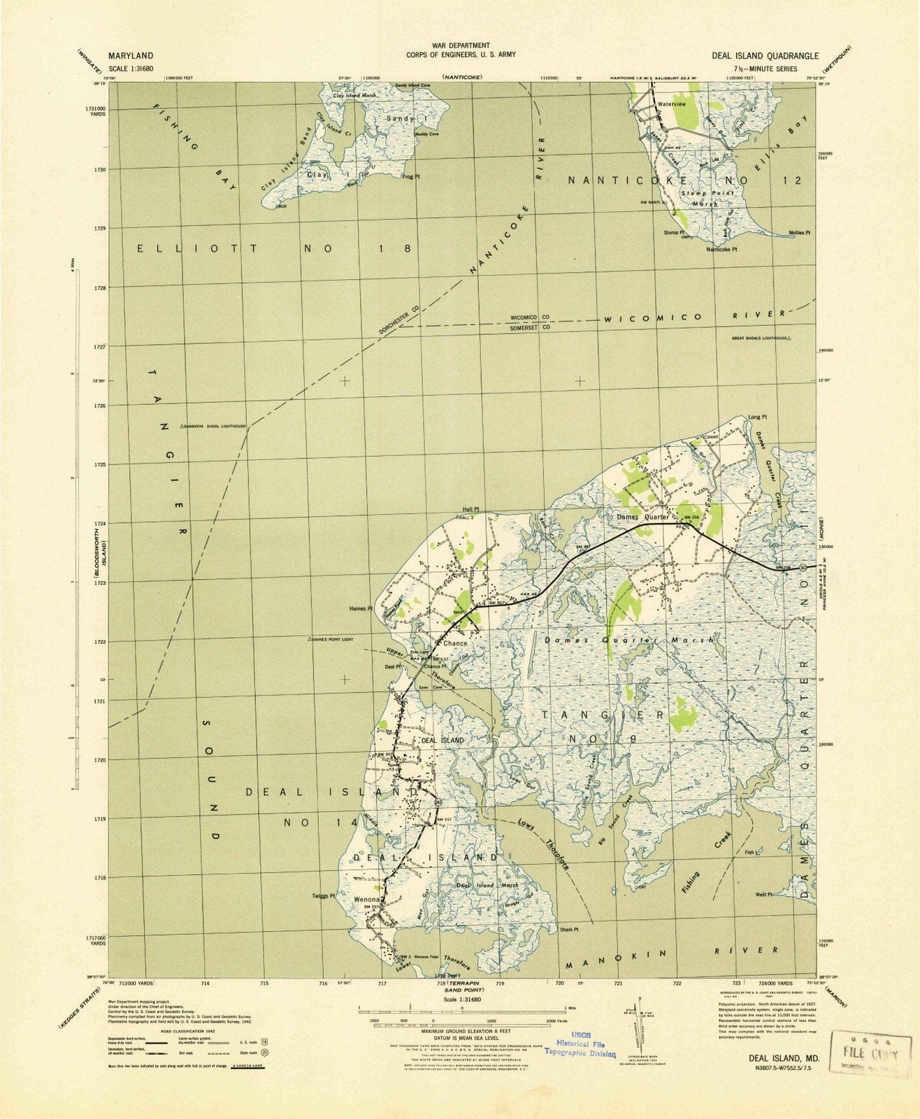 1943 Deal Island, MD - Maryland - USGS Topographic Map